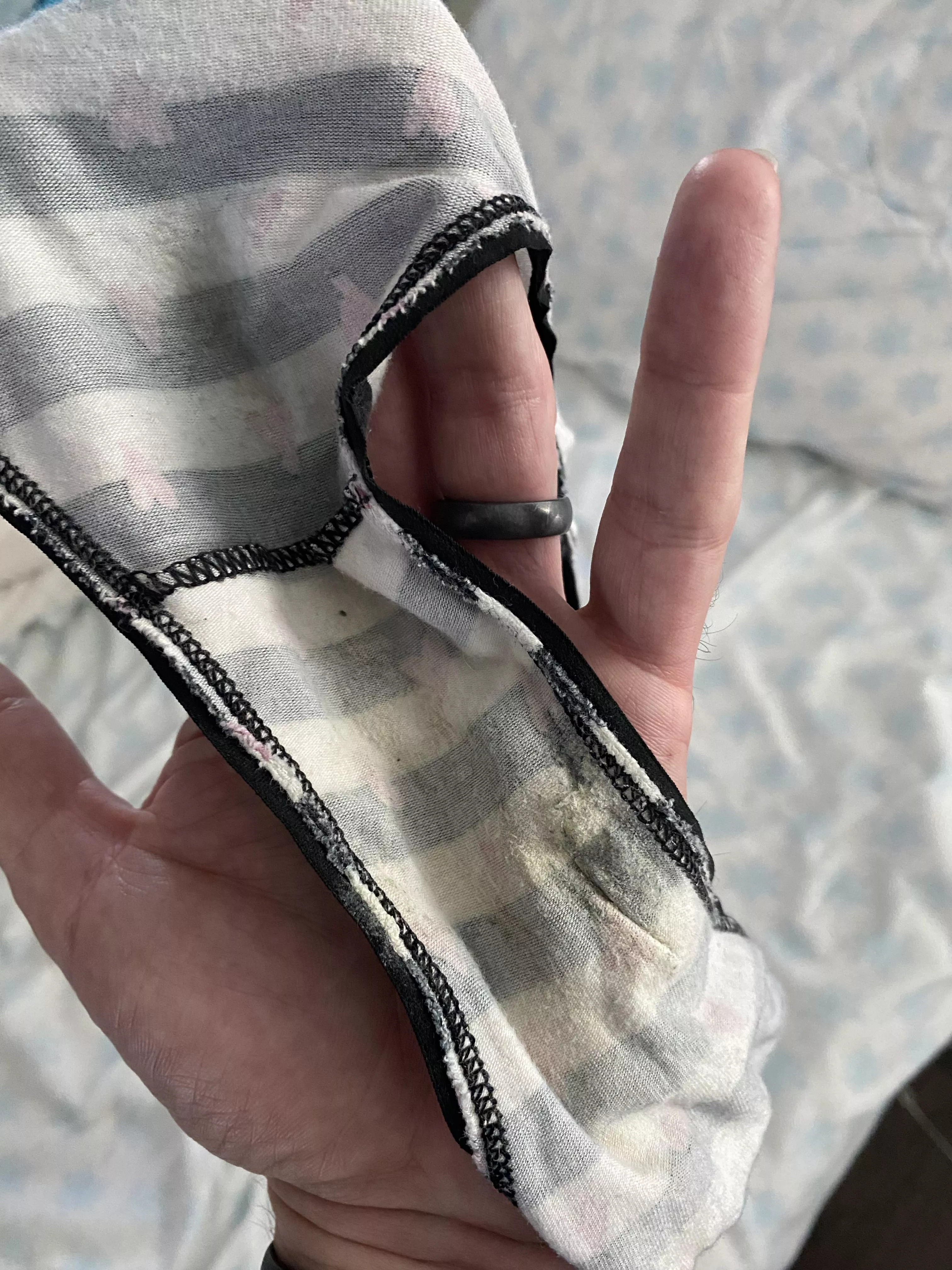 She definitely had a pussy wedgie last night. These were incredibly sticky and gooey. Felt and smelled amazing. Sweet and musky