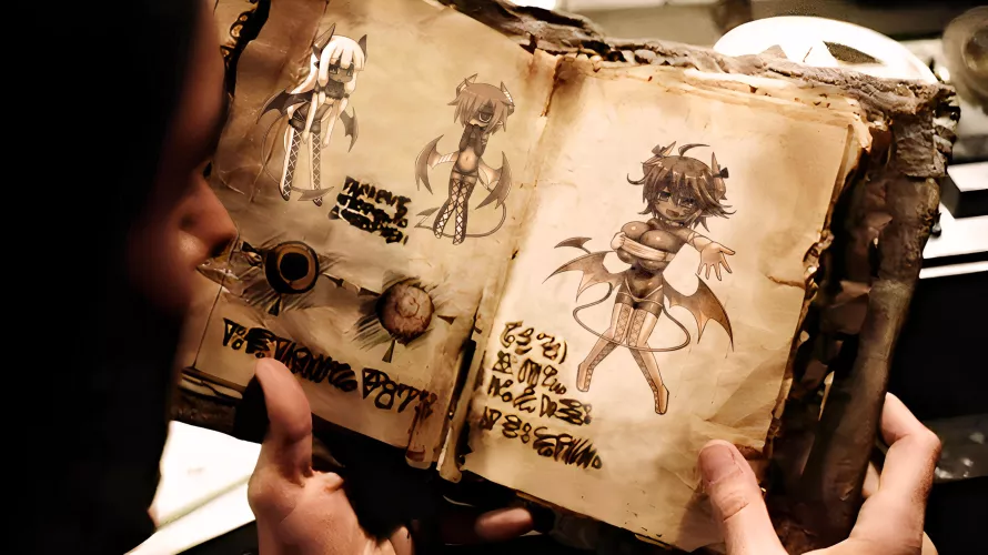 “What the-?” You find a dusty old book in your attic. Picking it up, you read the title: “Monsternomicon Ex-Lewdis”. Turning to the first page, you notice three cryptic figurines accompanied by an ominous incantation. Do you recite it?