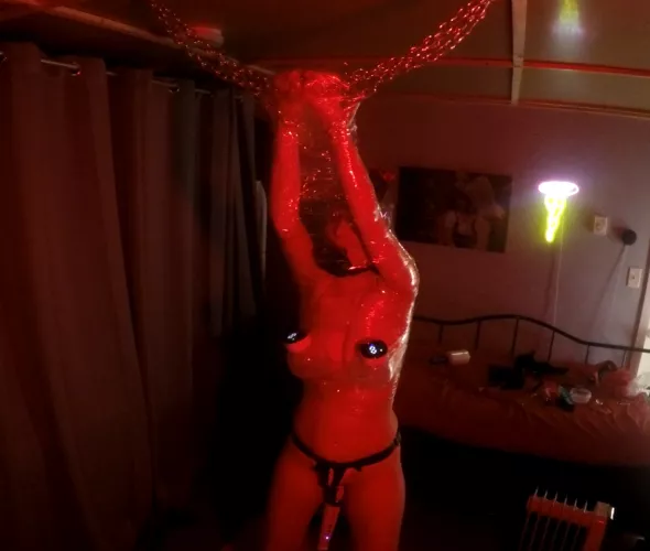 Wireless Milking machines, cock-gag, and forced vibrator. Oh, and a little wrapping, for fun. I collected her pussy juices with a pussy pump, right after this...
