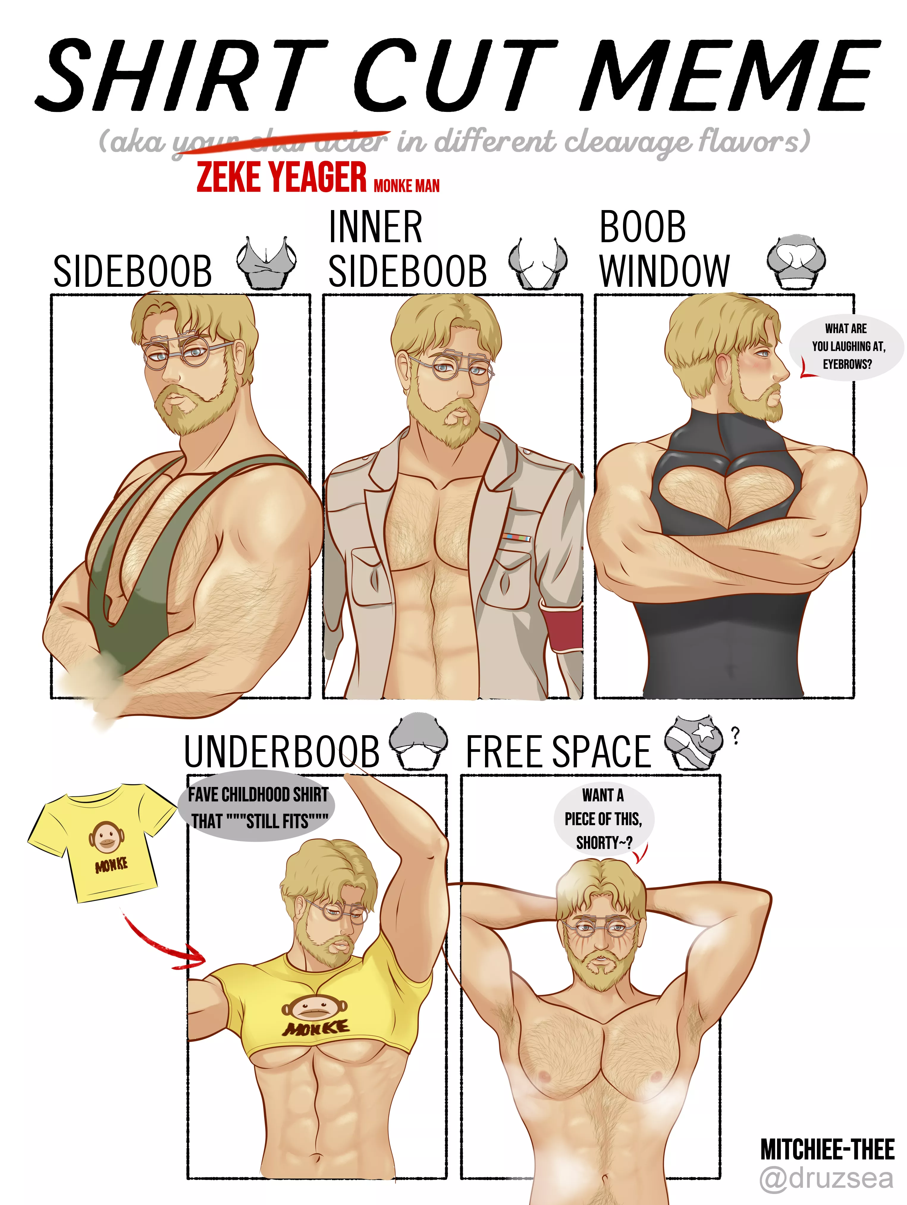 Zeke Yeager - Attack on Titan shirt cut meme (By me, Mitchiee-Thee)