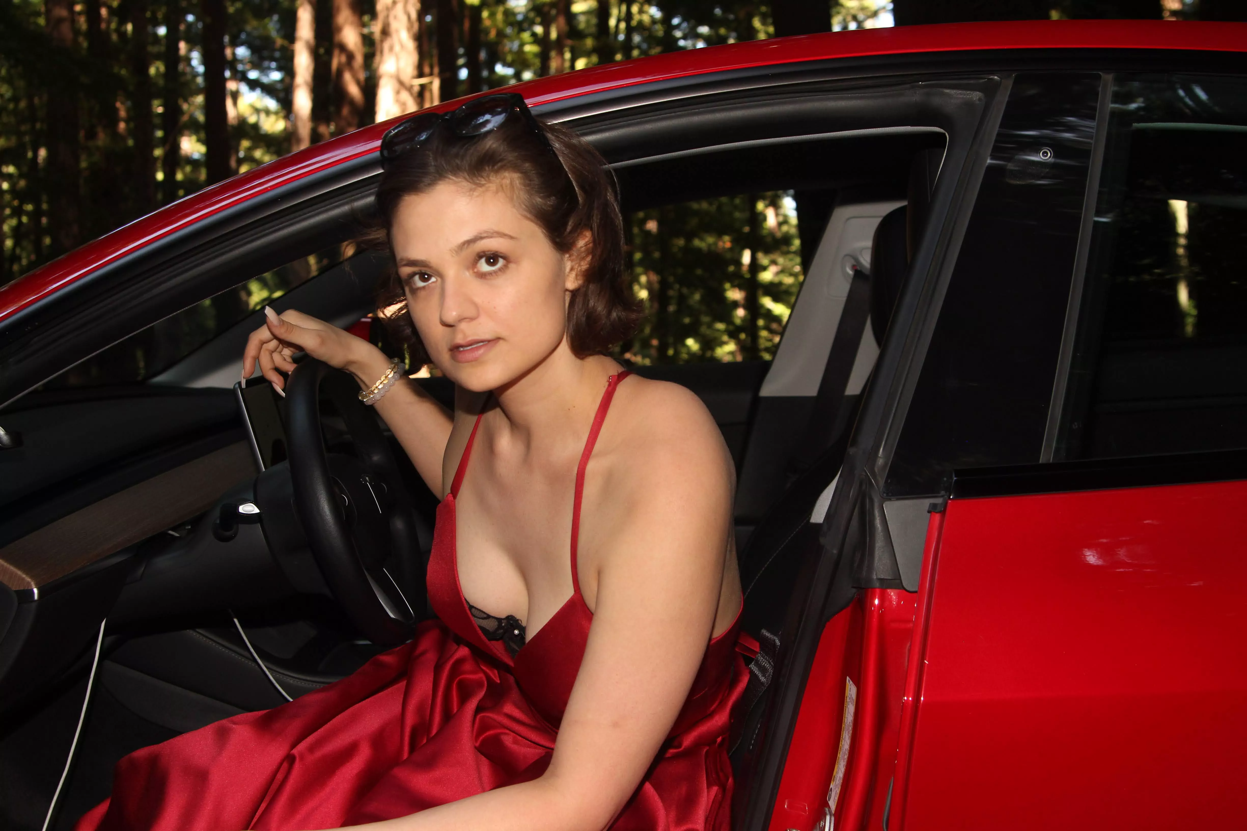 Classy in a red gown.