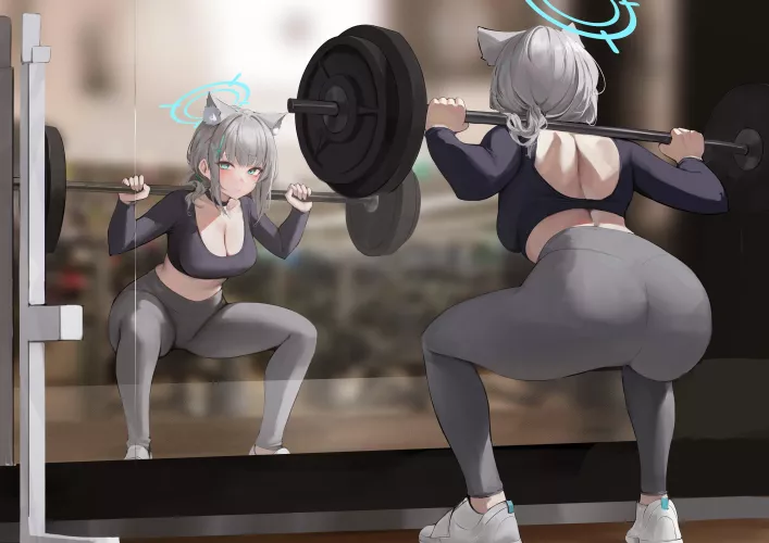 Shiroko doing Barbell Squats [Blue Archive]