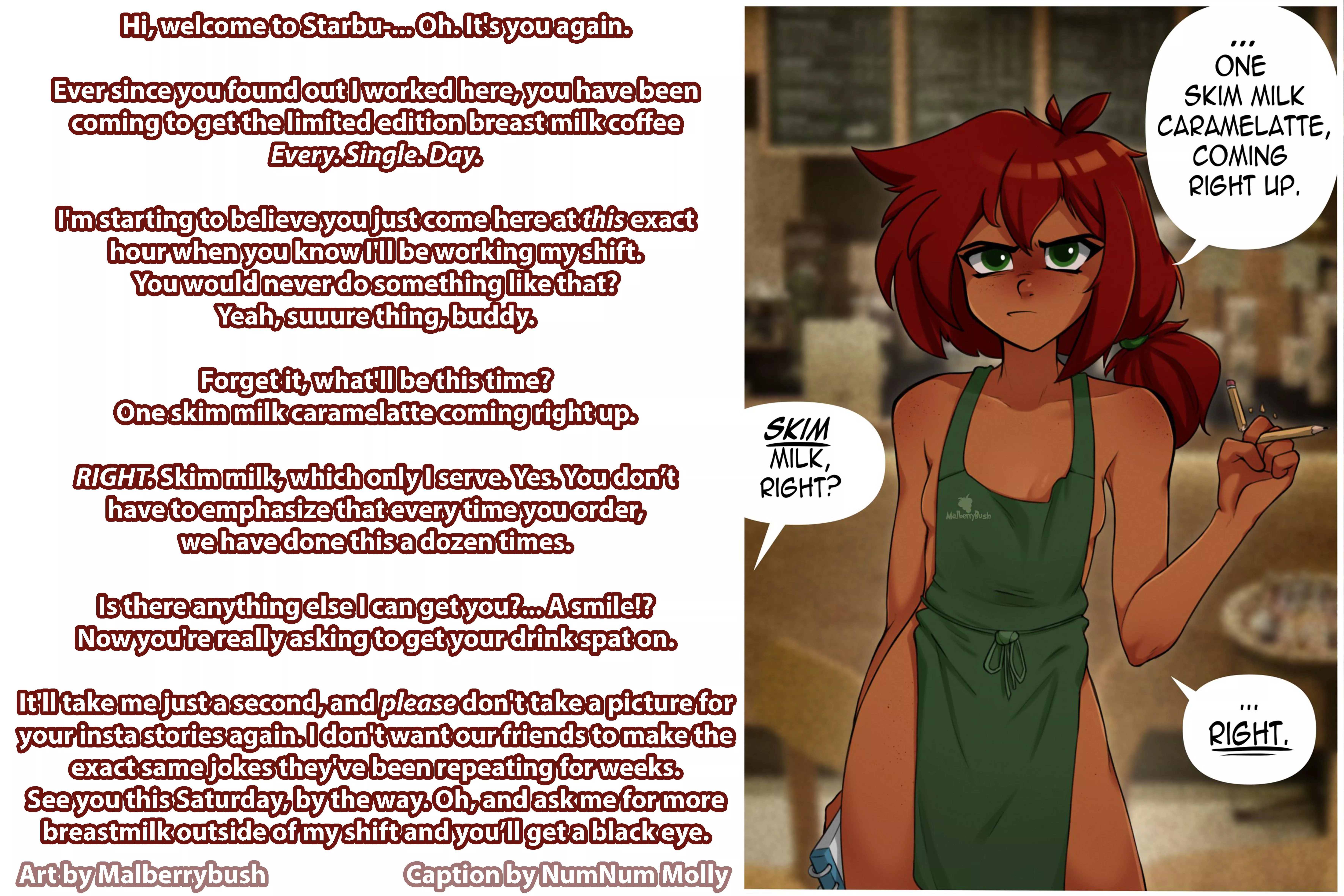 Skim Milk Please [Breastmilk][Starbucks][Tsundere][Small Breasts][Playful Teasing][Artist: Malberrybush]