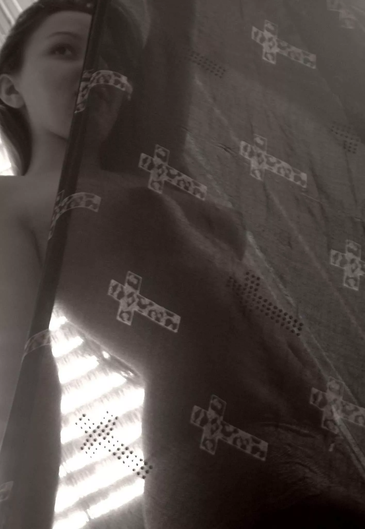 Hiding behind curtain