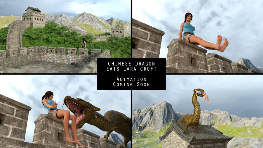 {Image} Chinese Dragon Eats Lara Croft WIP 1/12/24 (?/Dragon)(F/Human)(Soft)(Oral)(unwilling)(nsfw)(OC: WormsignVore Animations)