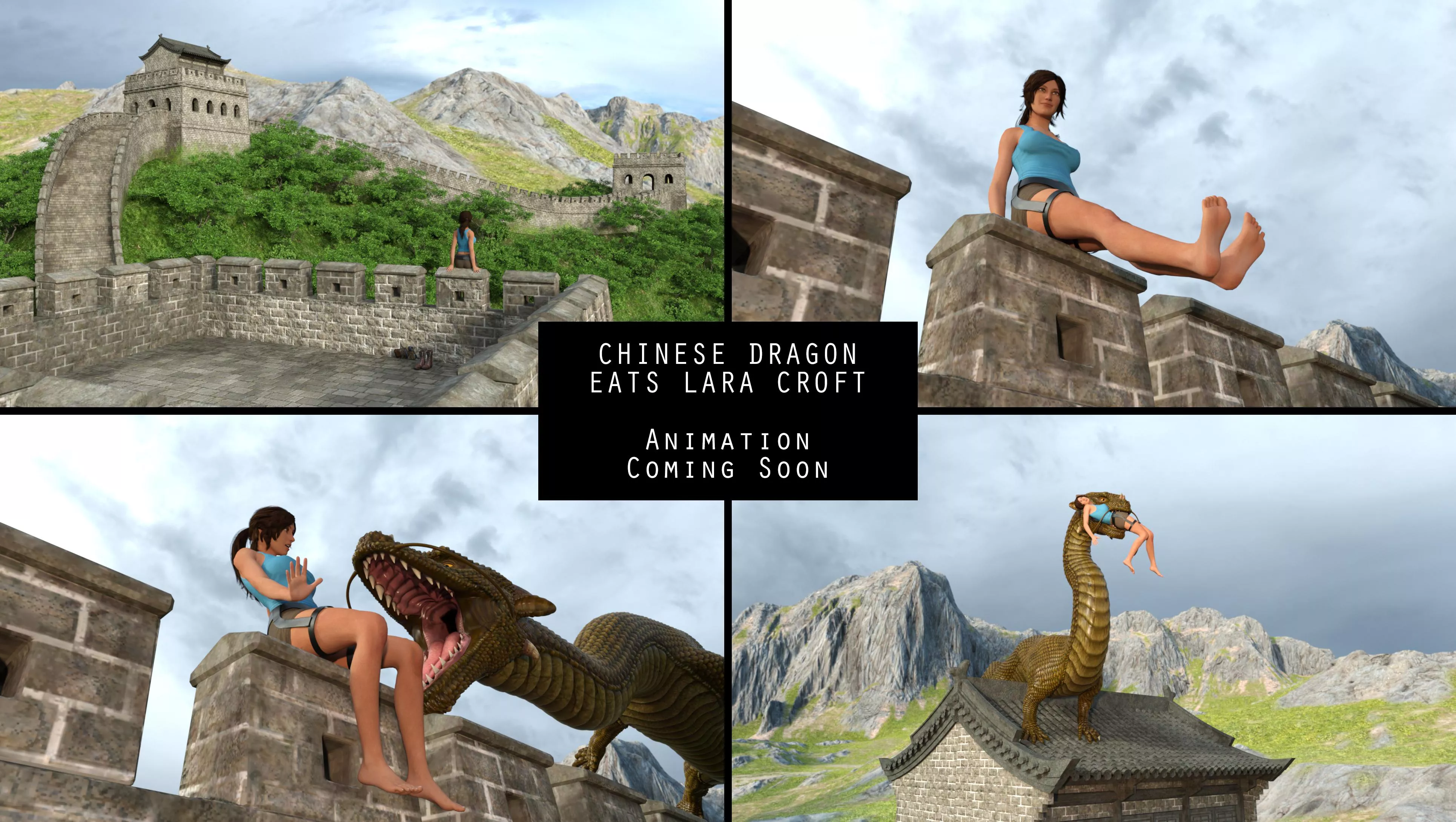 {Image} Chinese Dragon Eats Lara Croft WIP 1/12/24 (?/Dragon)(F/Human)(Soft)(Oral)(unwilling)(nsfw)(OC: WormsignVore Animations)