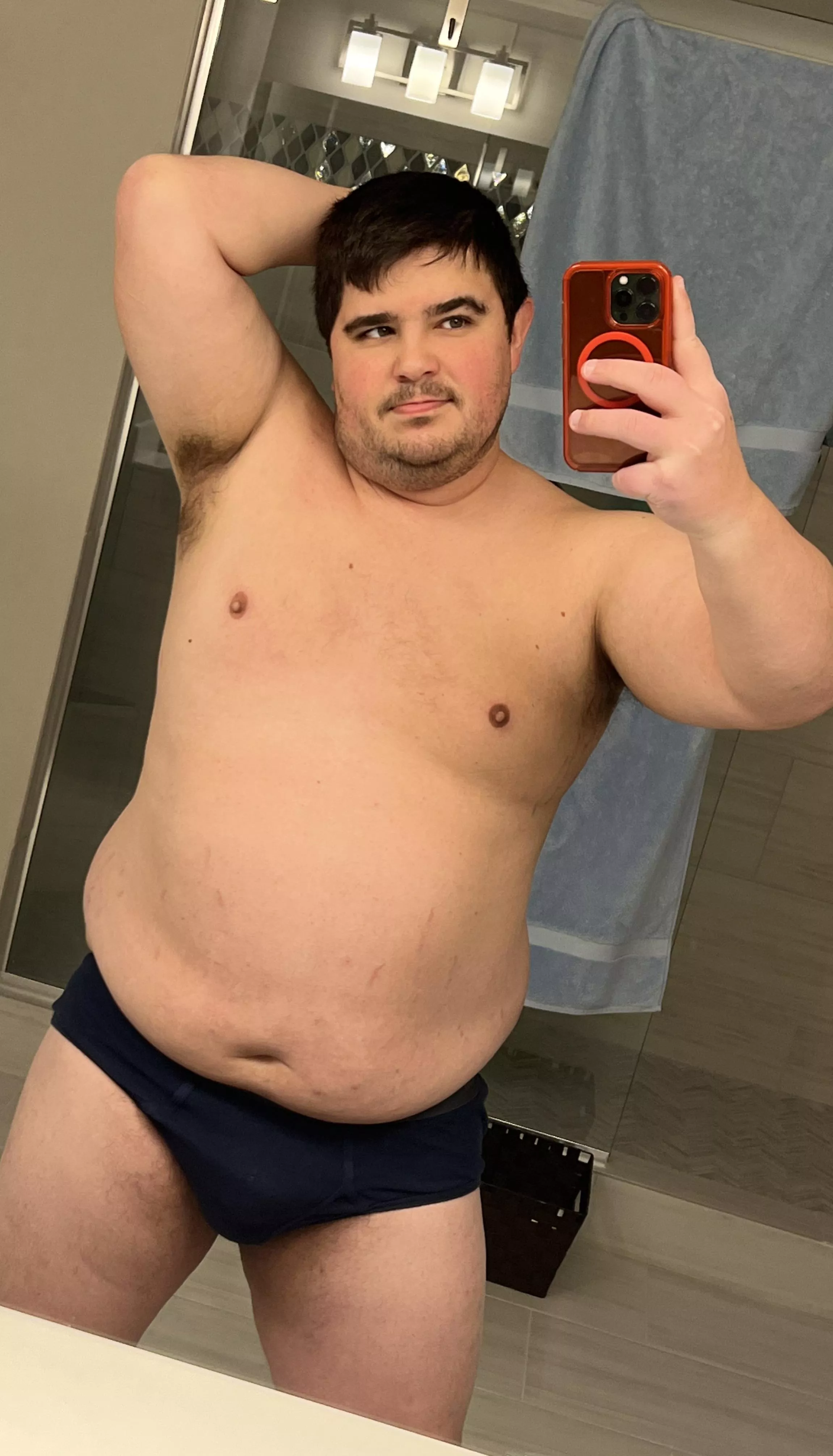 May not be hairy, but hope y’all still like to see a big guy in briefs