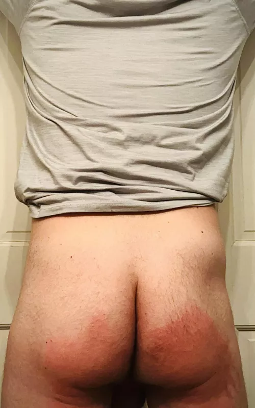 If I have to ask twice for something to get done around the house, there will be consequences. A spanked husband is a good husband. Nice hand marks today.
