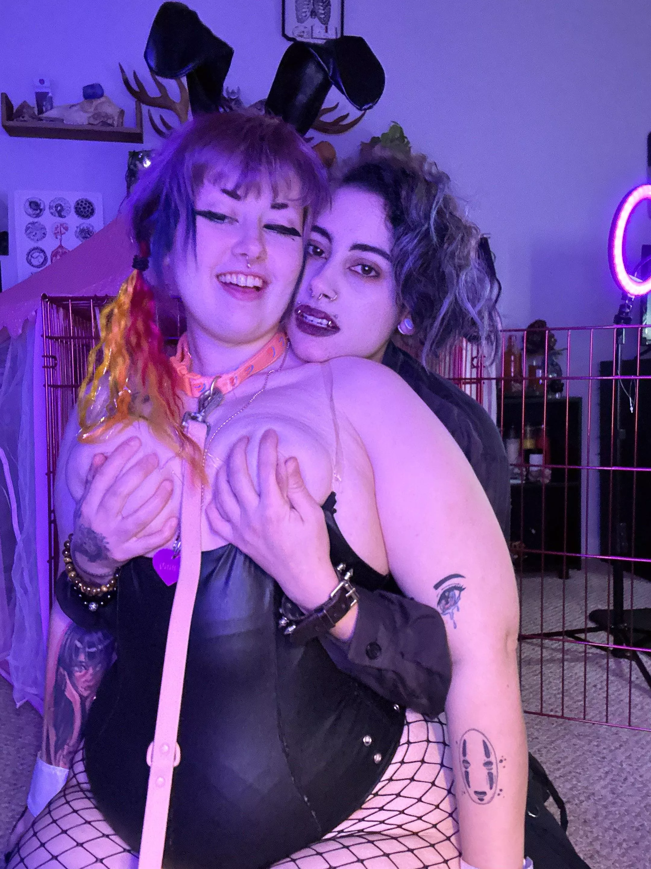 My owner plays with me in a bunny suit