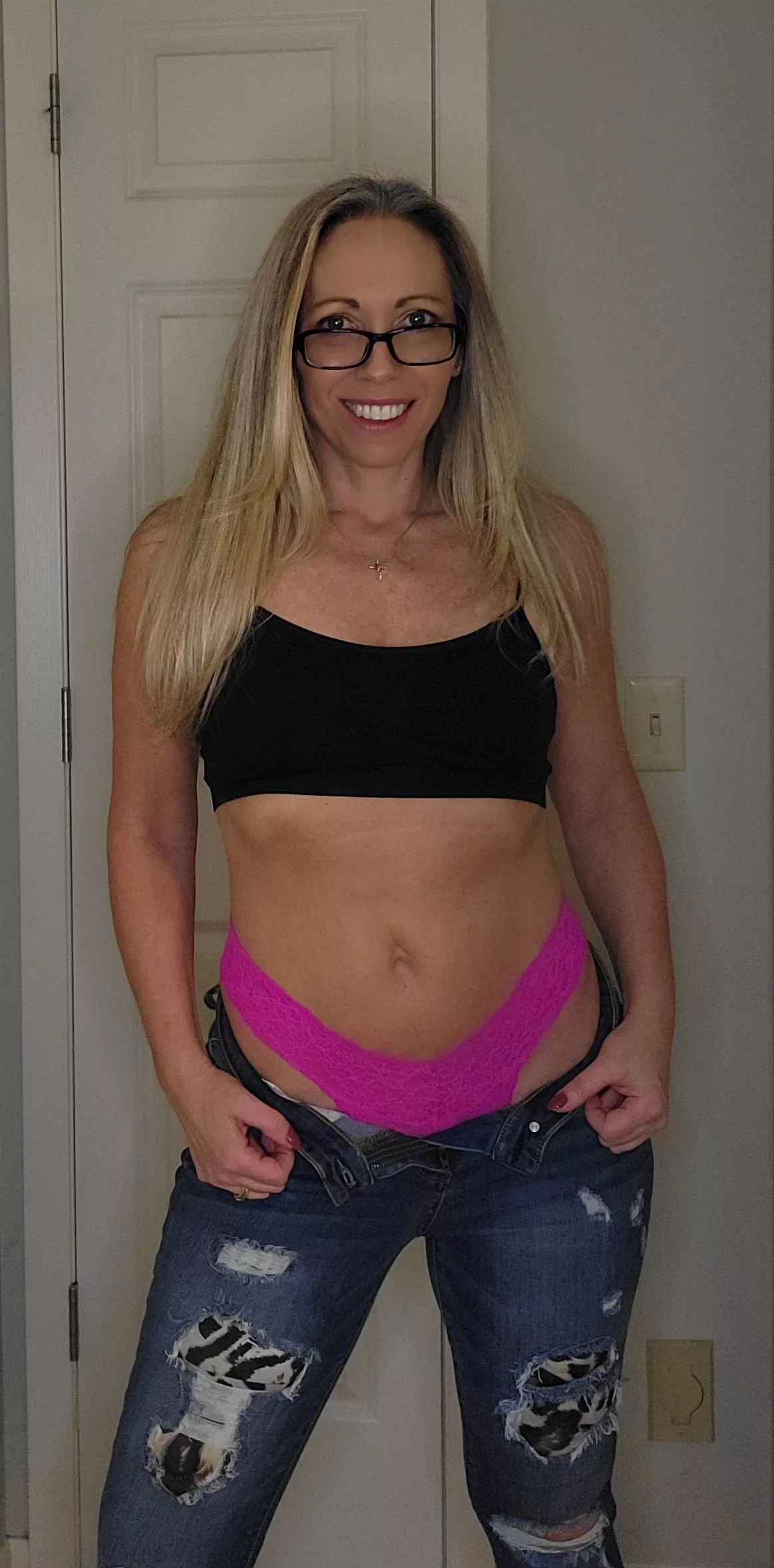 51 isn't too old for a crop top and a little hot pink?