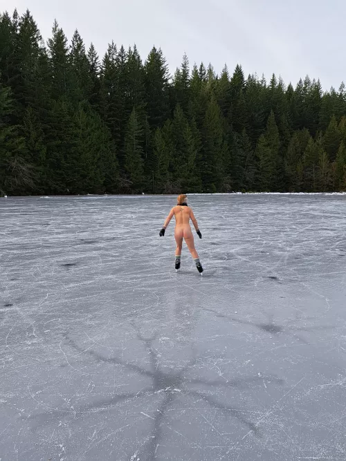 Nudist embracing winter