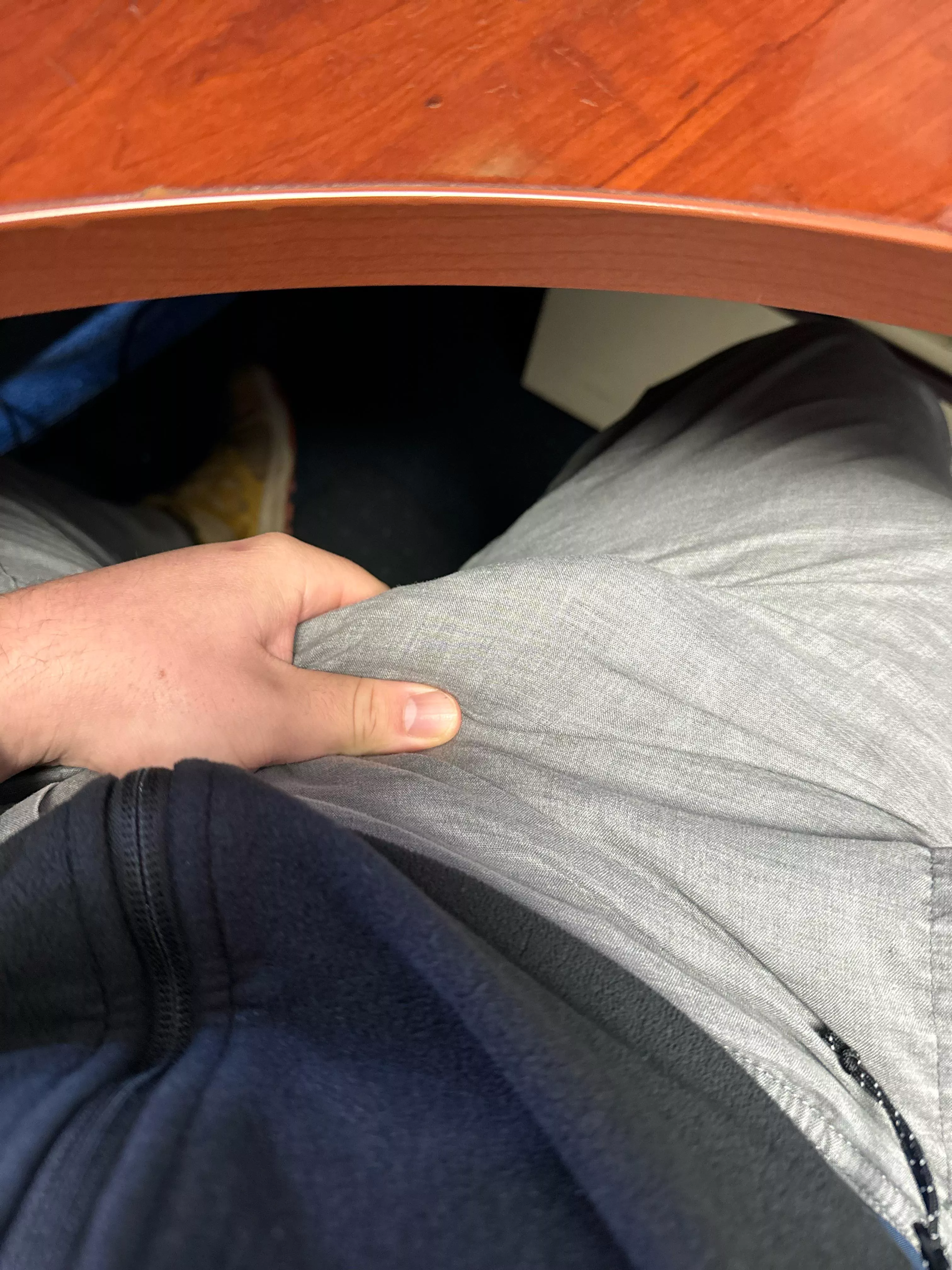 Took this at the office. It’s poking out of my underwear underneath