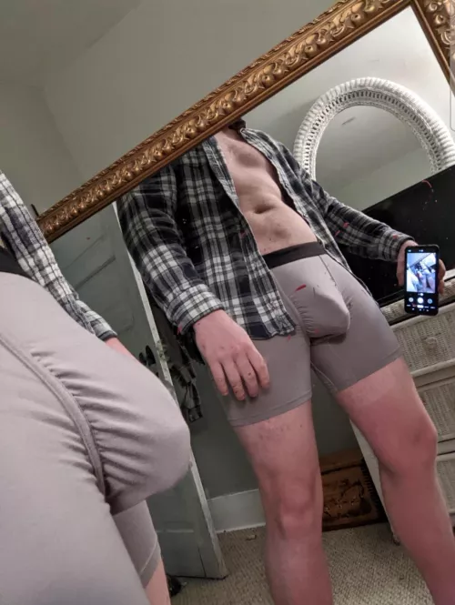 Trying on the new underwear