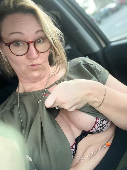 Wonder if the dads could see this lacy bra through my thin top today