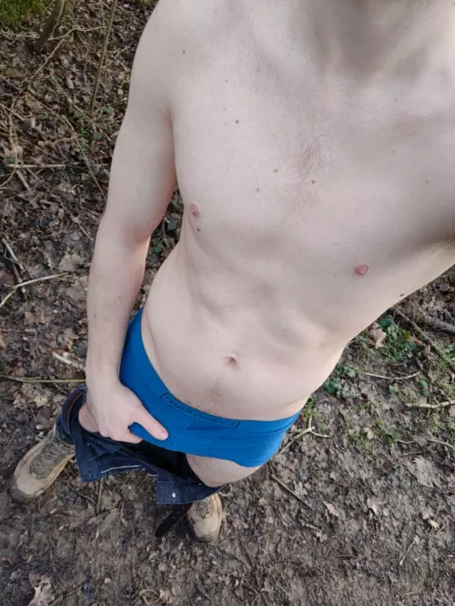 In my Calvin's on a trail in the park
