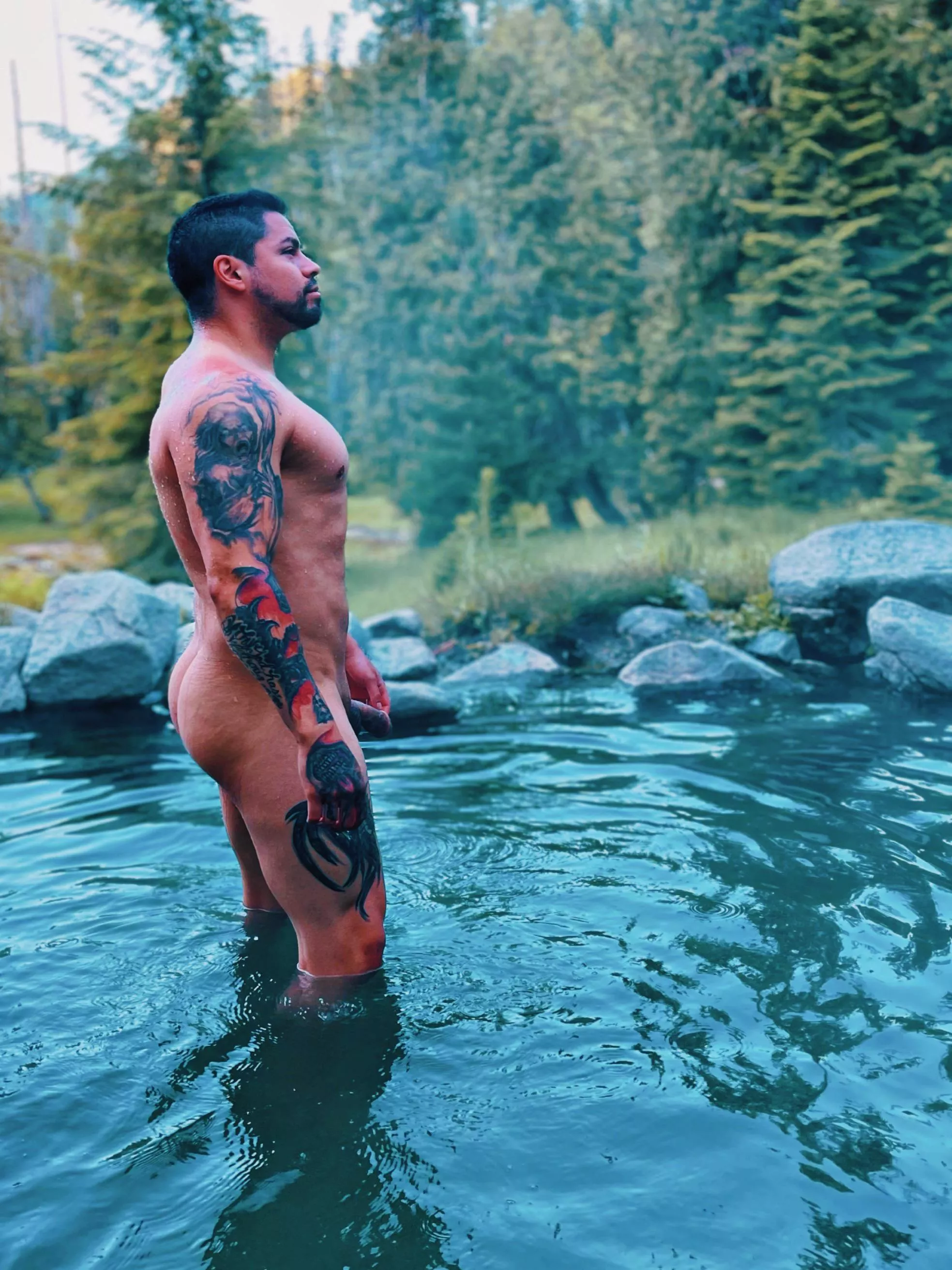 Letting my cock hang at the hot springs