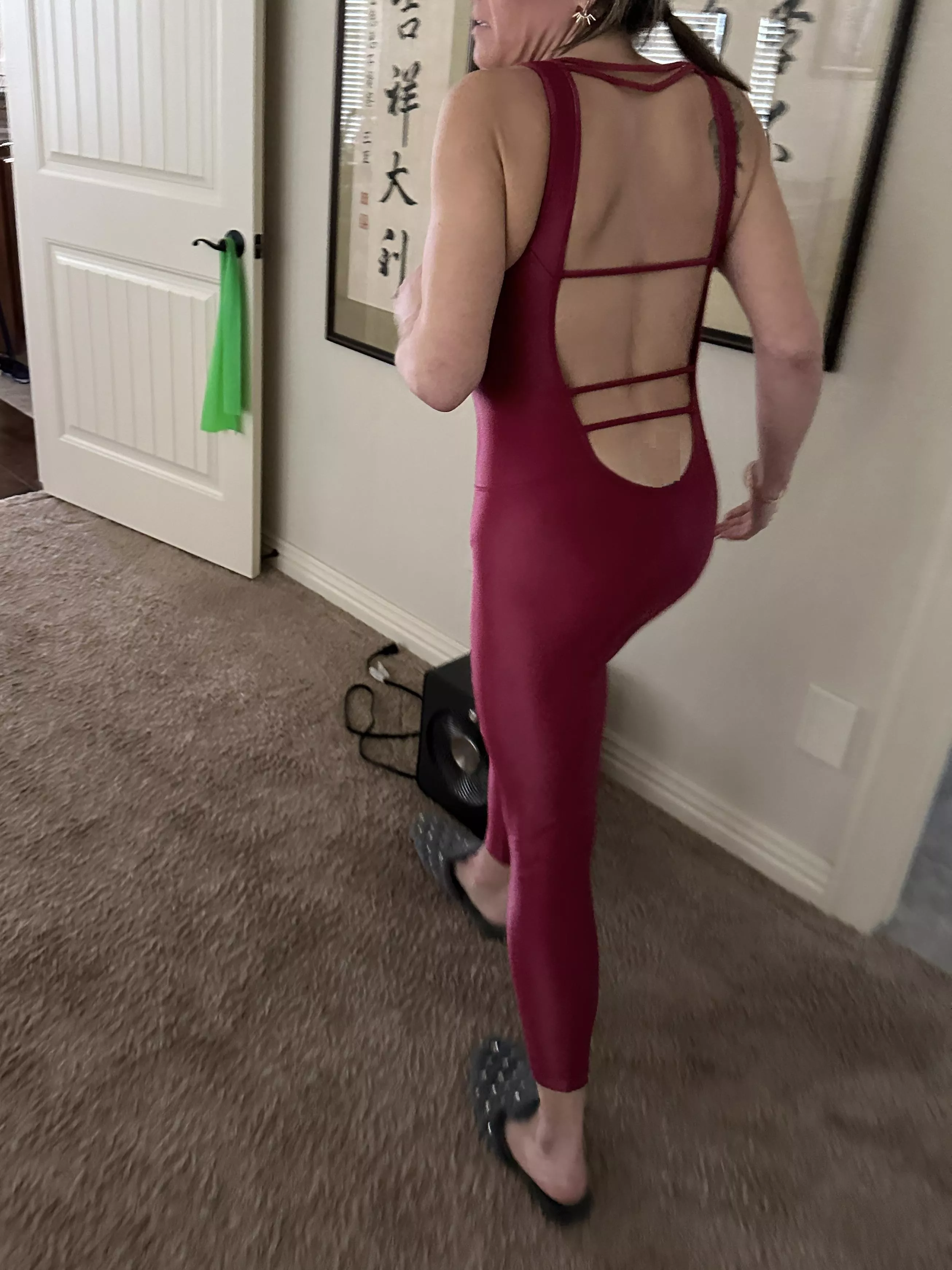 My wife in a shiny jumpsuit. What do you think?