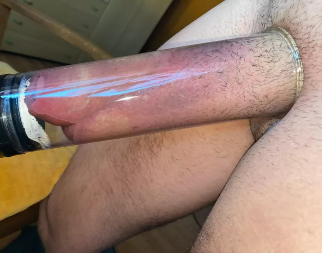 pumping both balls and cock, okay, sooner or later I'll fill the whole tube
