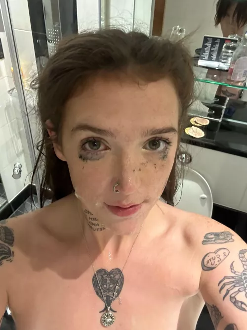 The aftermath of a long face fucking session