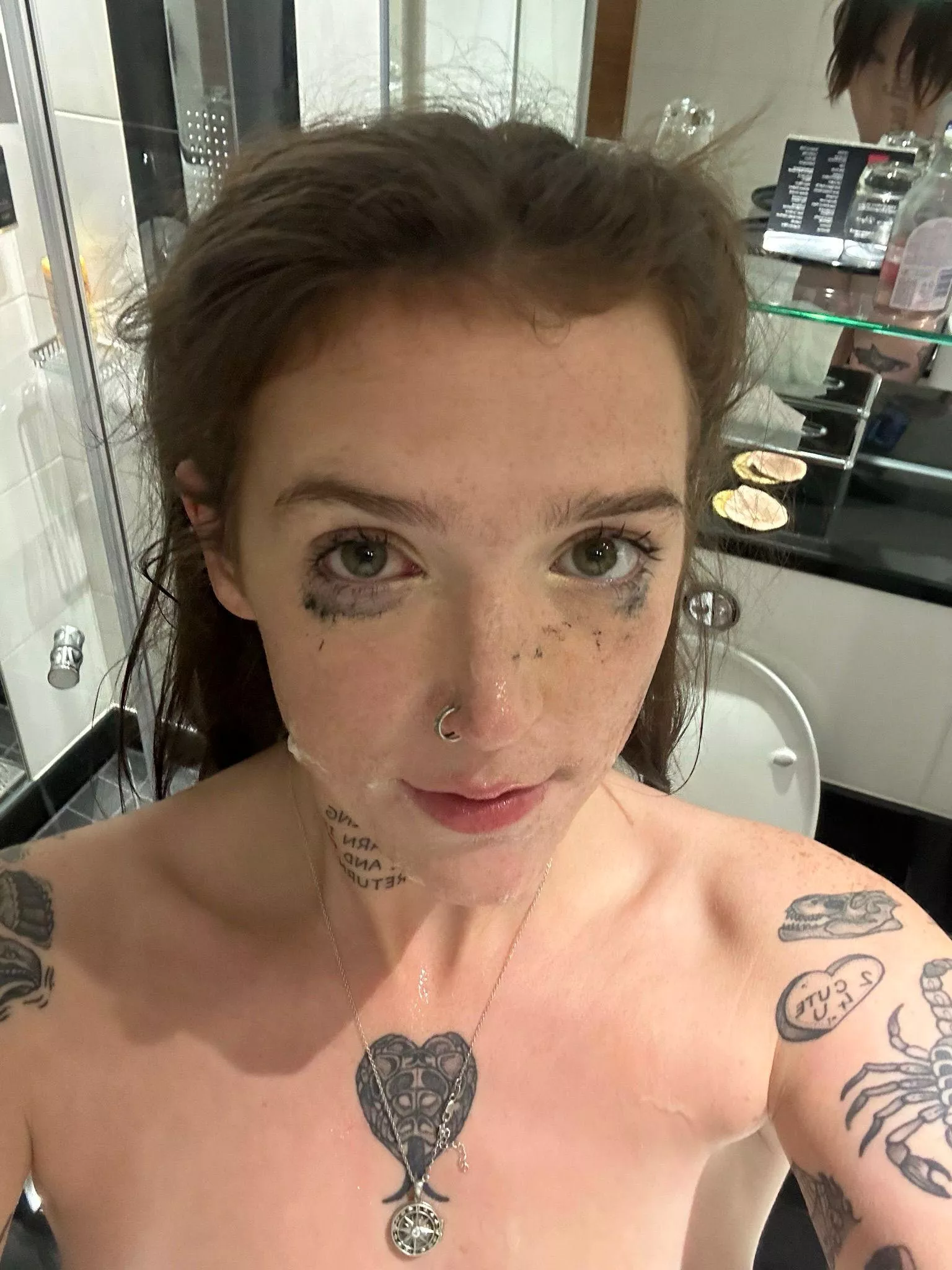 The aftermath of a long face fucking session