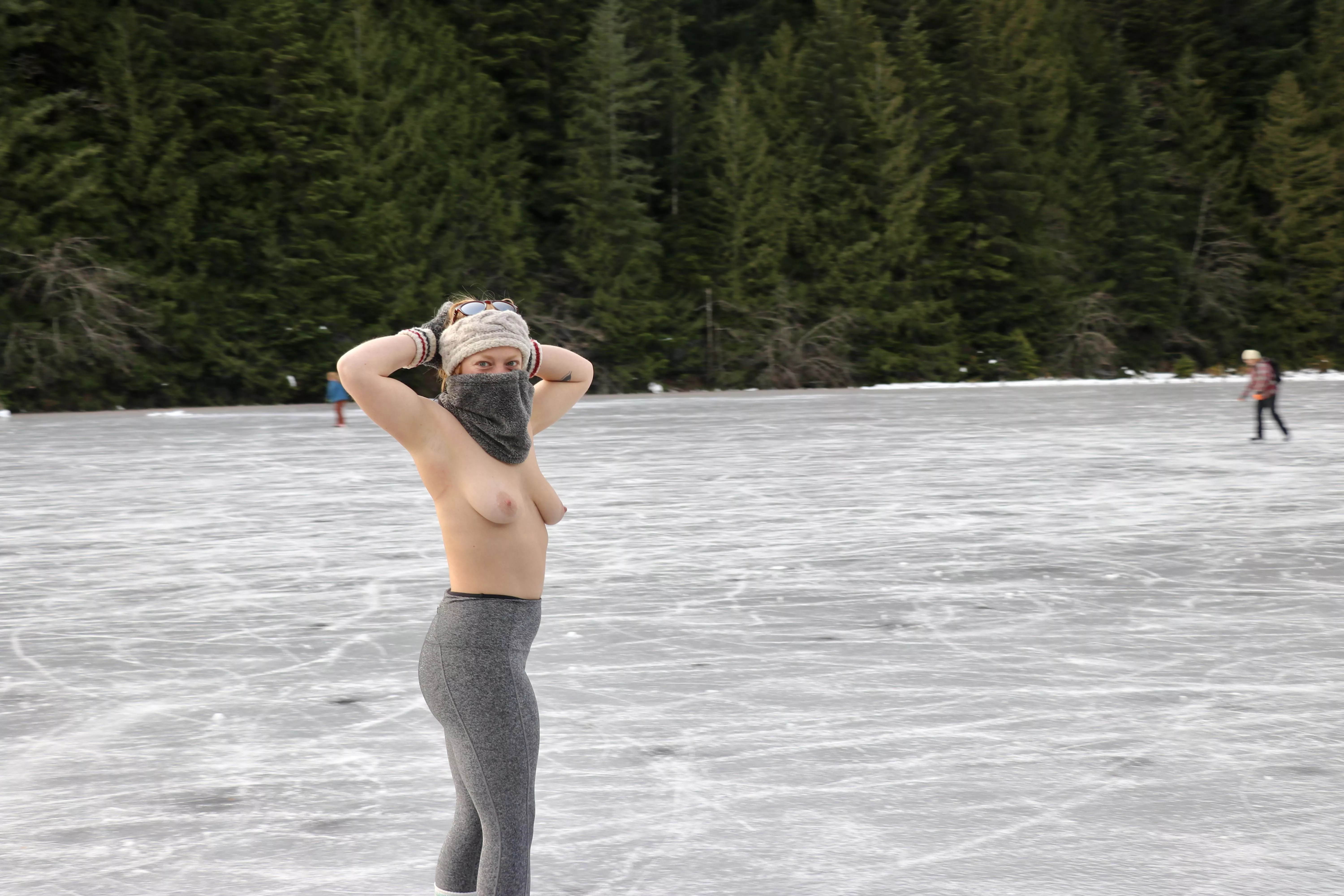 Tits out ice skating