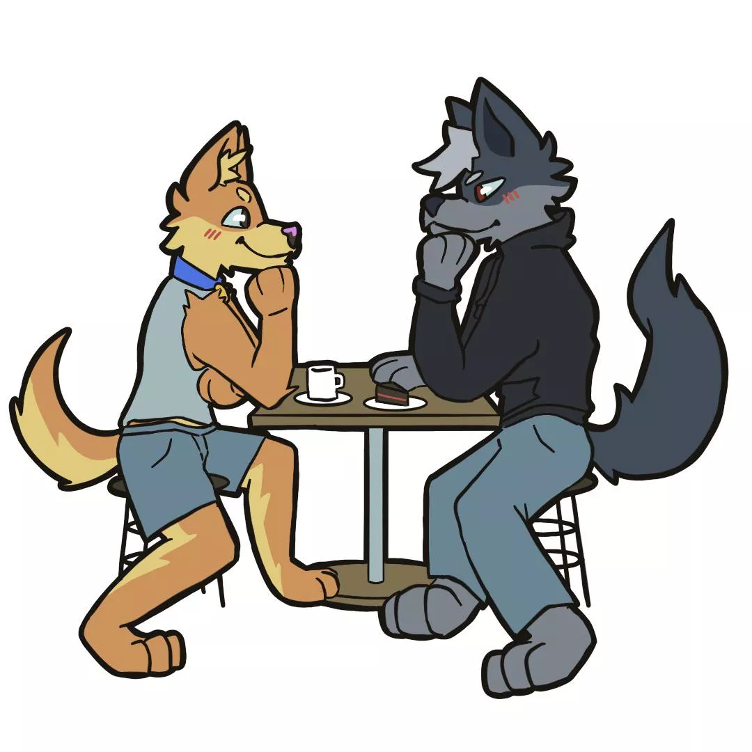 Two fluffy boys on a coffee date :3
