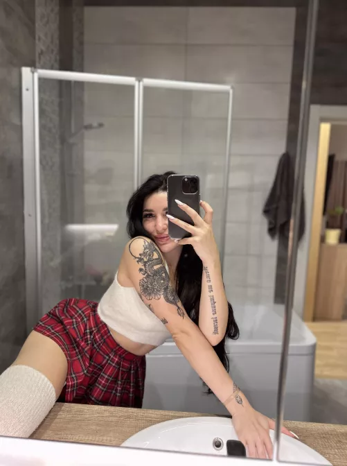 You could hold the leash while you slip inside