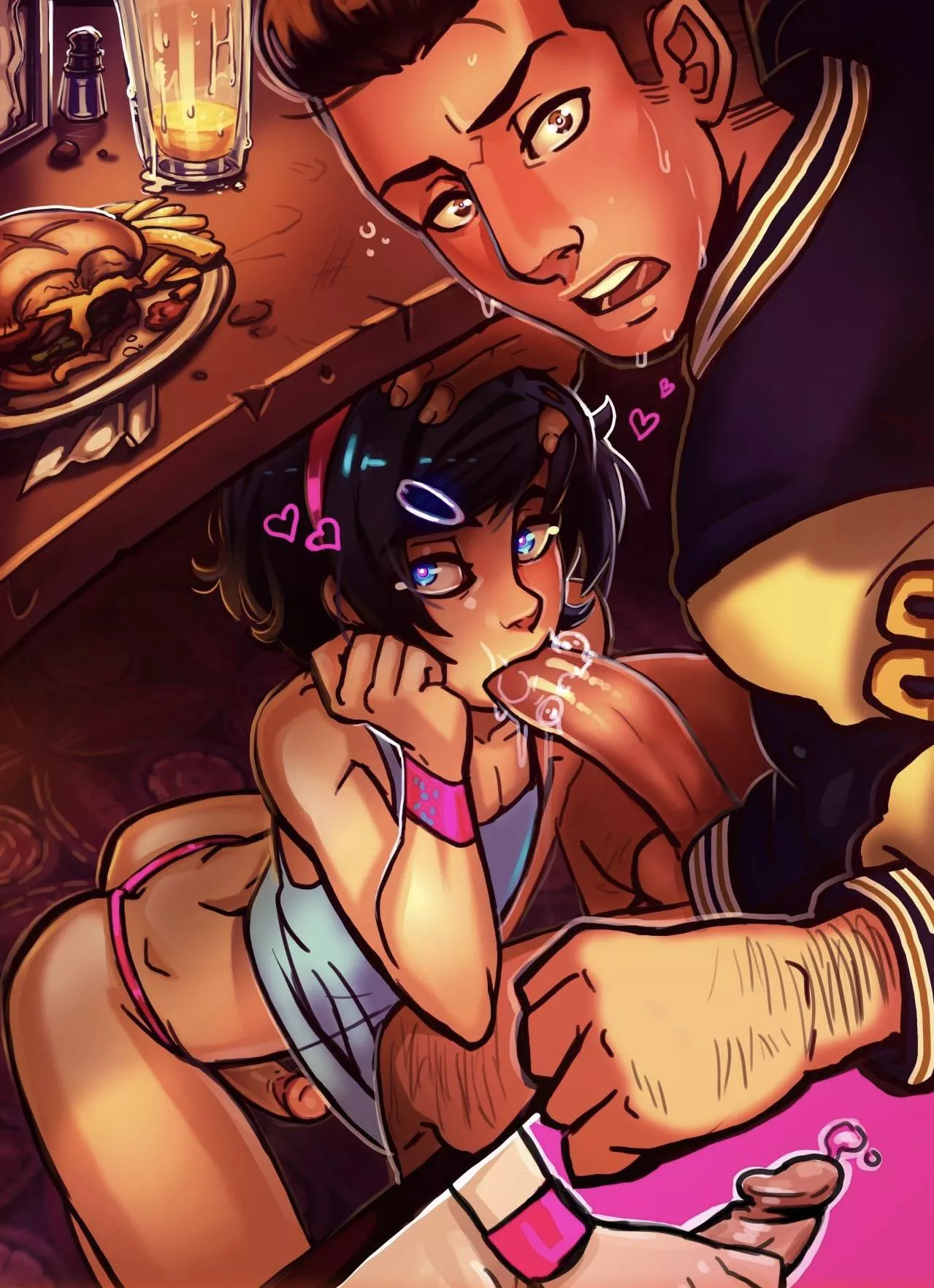 You’re my girlfriend’s femboy brother and can’t resist my throbbing cock under the dinner table….unfortunately she catches us.