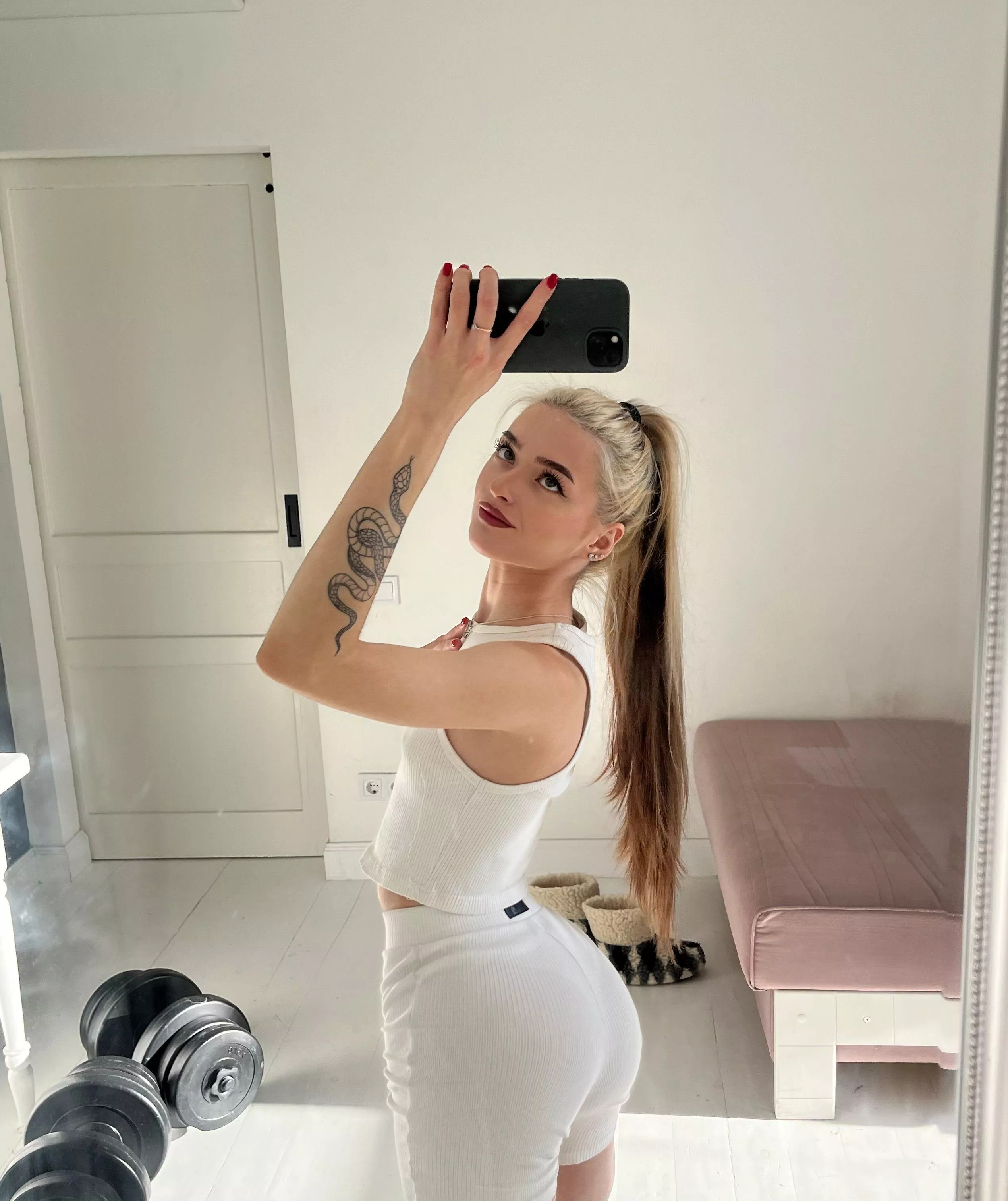 girl in a sports top is definitely ready for workout