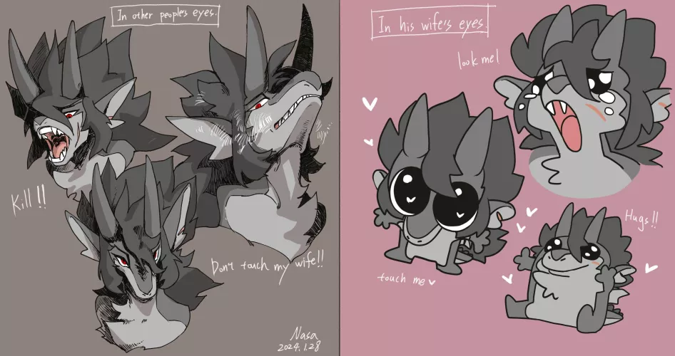 In the eyes of a lover, a fierce dragon is always a cute little baby.