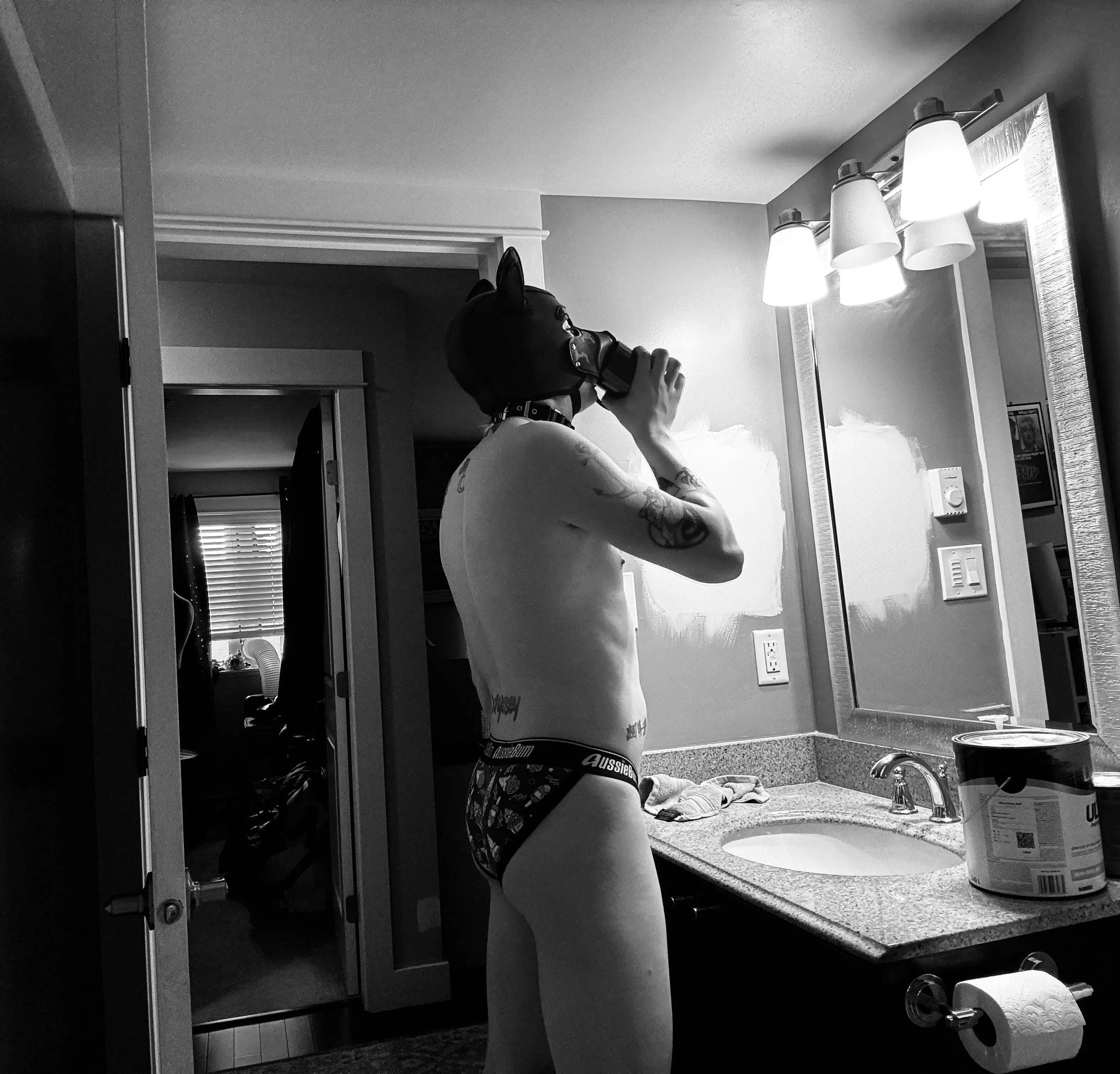 Sexy Dom Pup Drinking Coffee