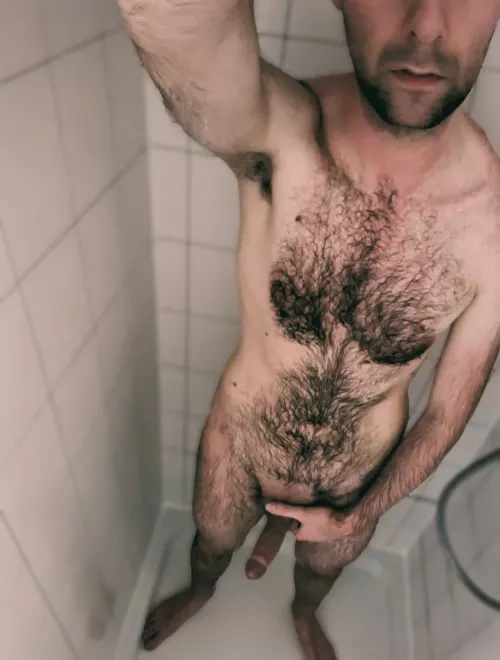 Wet shower chest hair