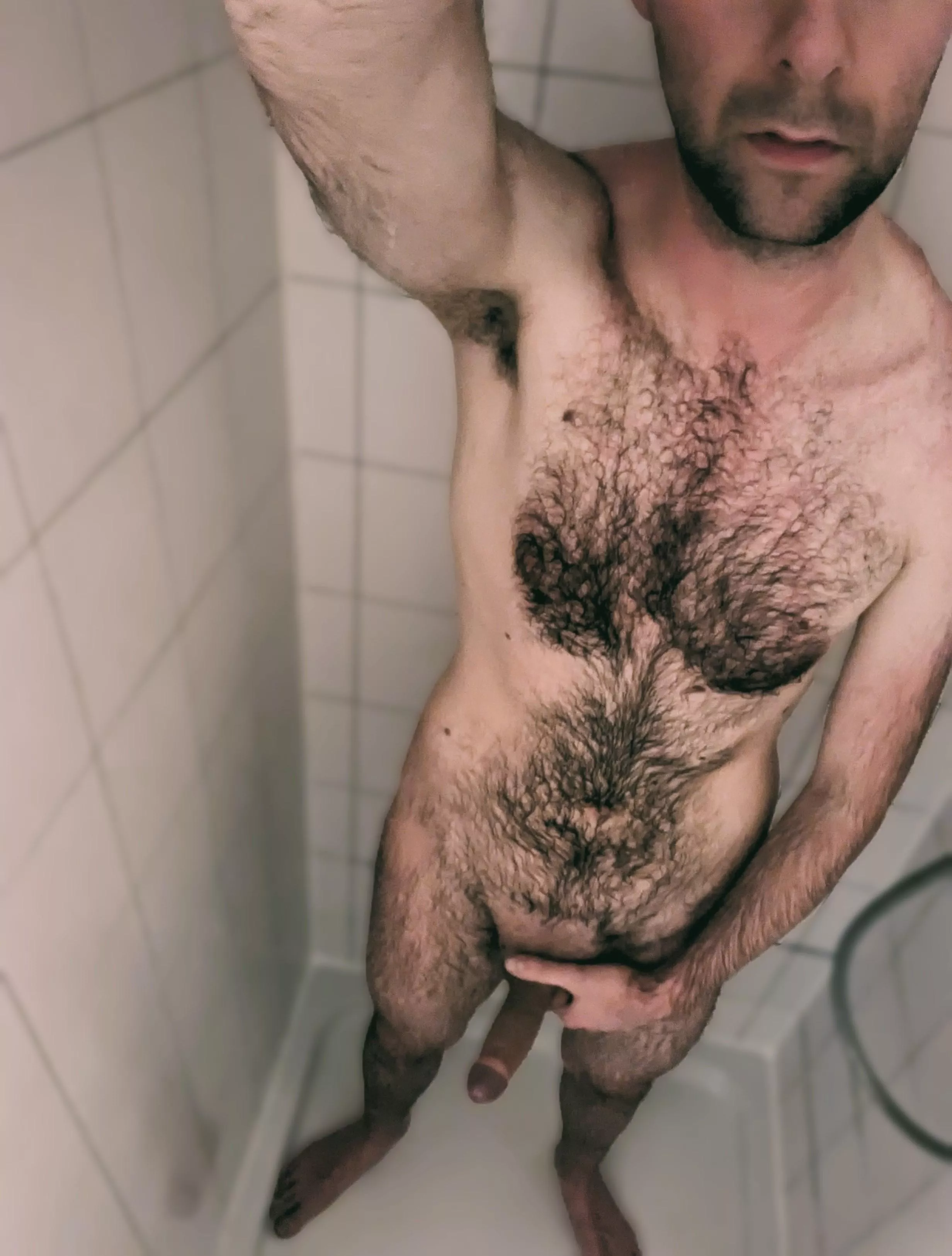 Wet shower chest hair