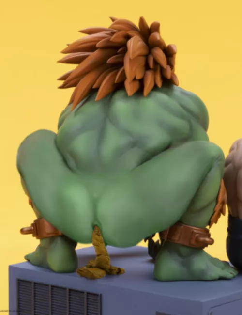 Blanka (Street Fighter) taking a shit