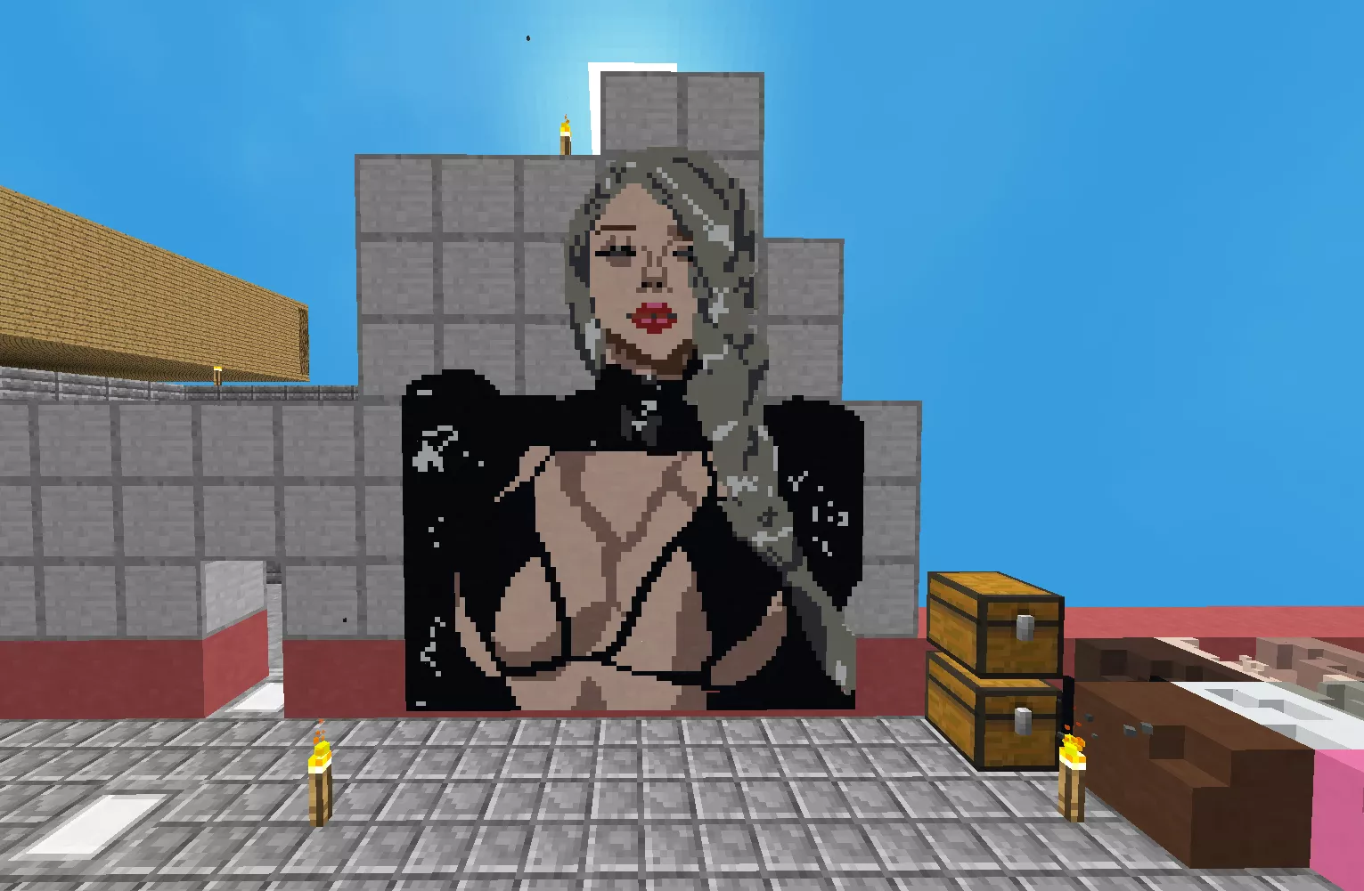 Fanart of HanaBunny in Minecraft Sky Factory 4 using the Chisels and Bits mod!