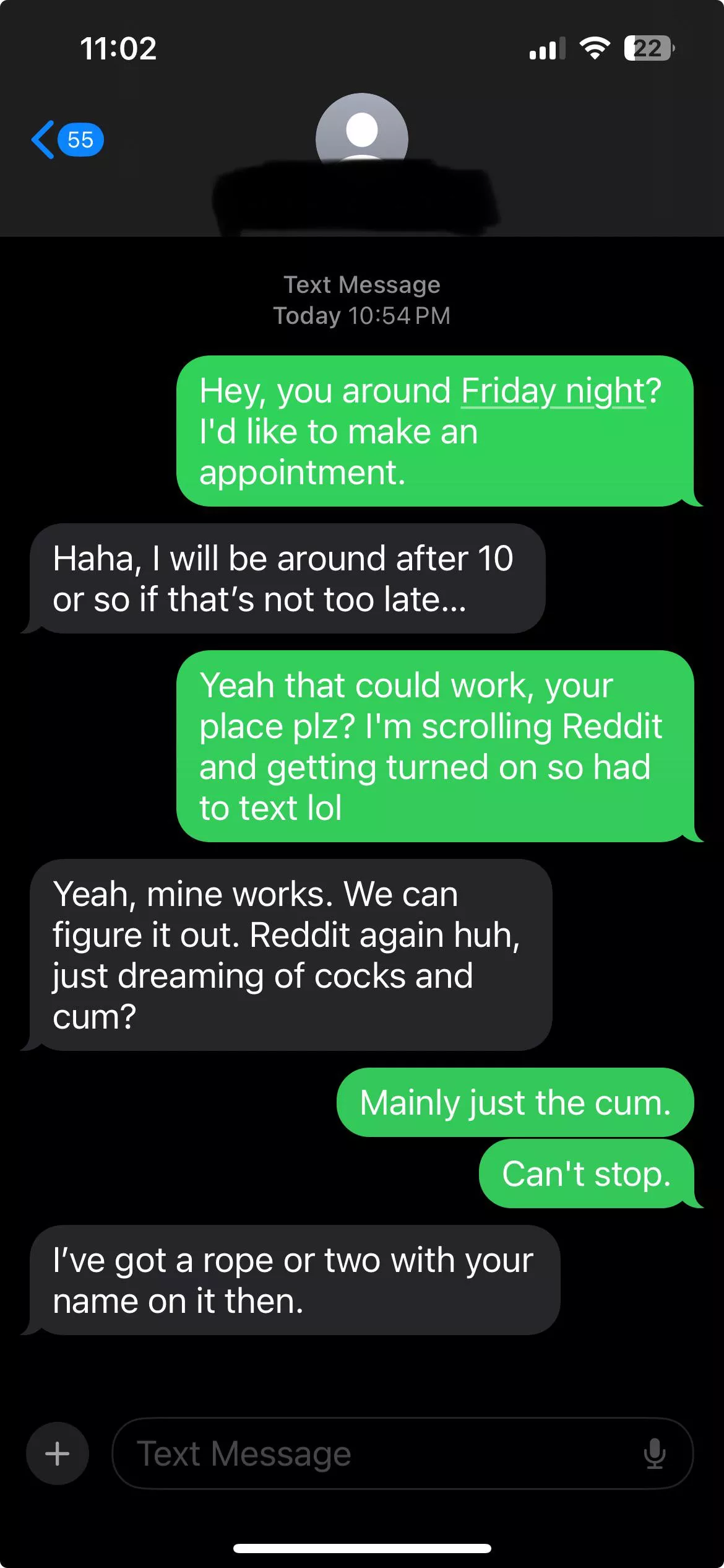 Laying on the couch with my husband and posting, decided to text an old bull and see what was up. Things escalated far too quickly for my own good but now I have an appointment on Friday. Boobs or face? You decide.