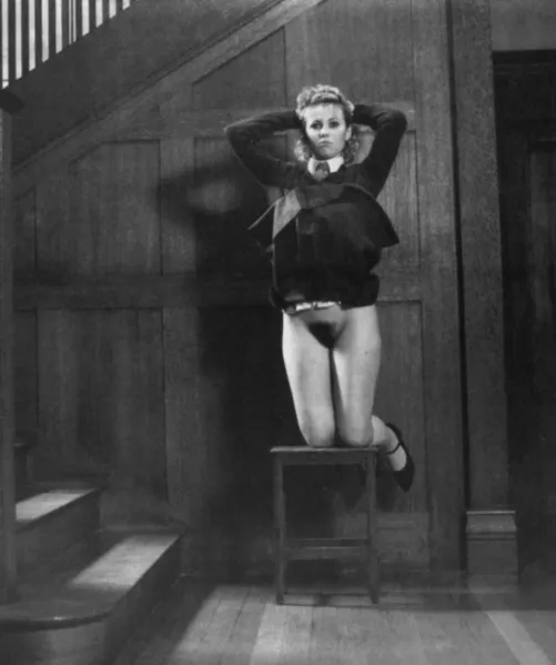 posing by the stairs