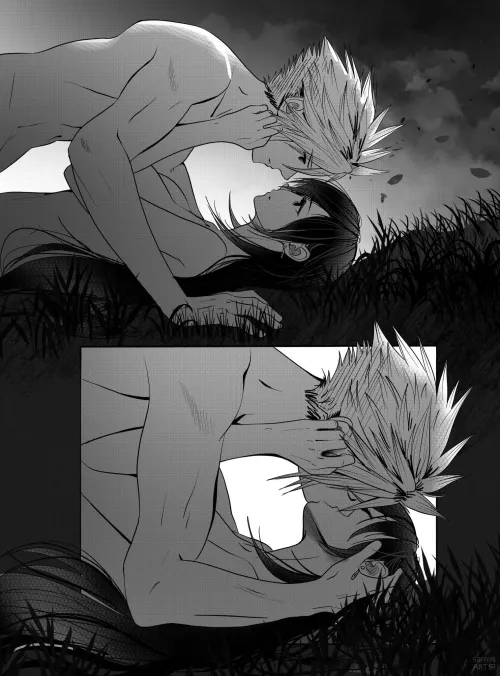 Cloud and Tifa in the grass (Safaia)