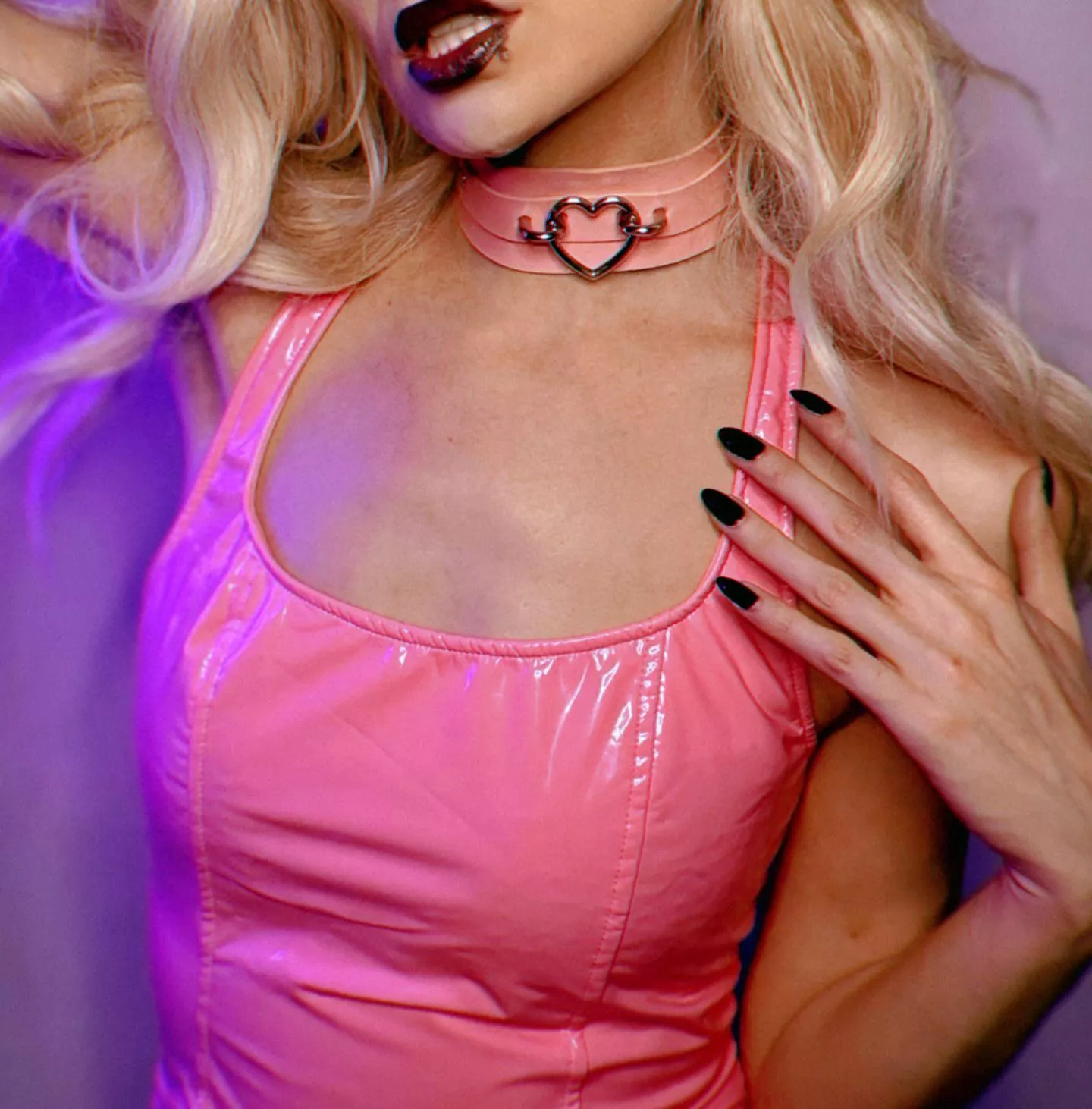 Dropping to my knees in this tight pink leather dress, ready to take every inch of that fat cock