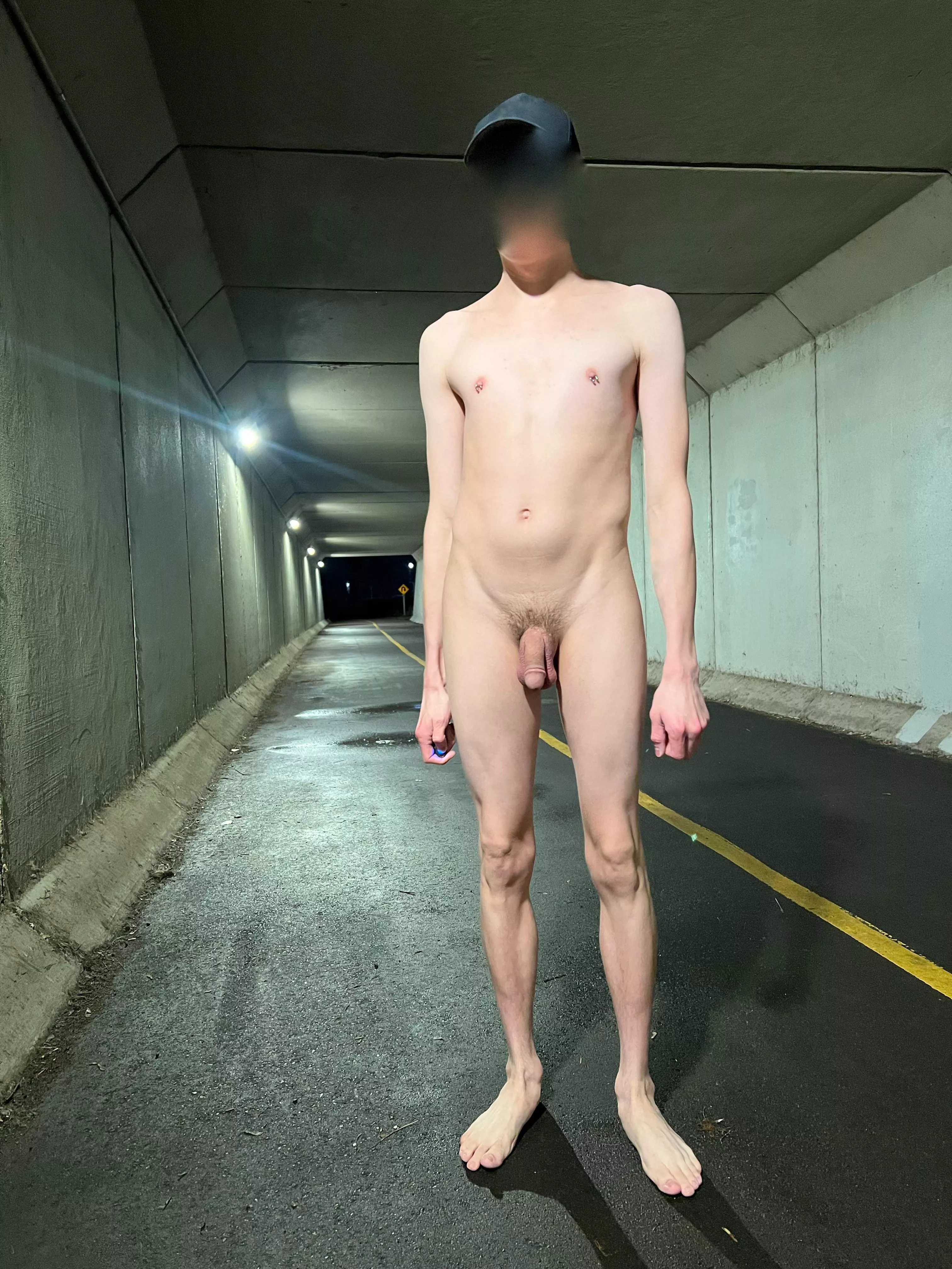naked in a tunnel