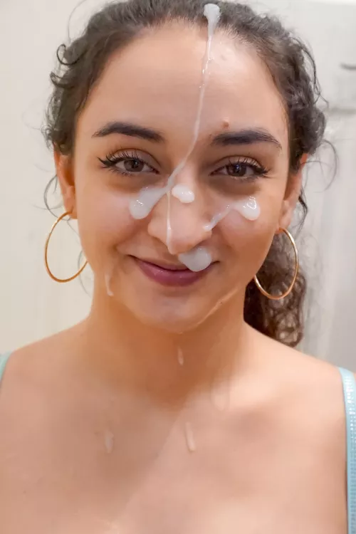 Smiling like a good little cum slut that I am.