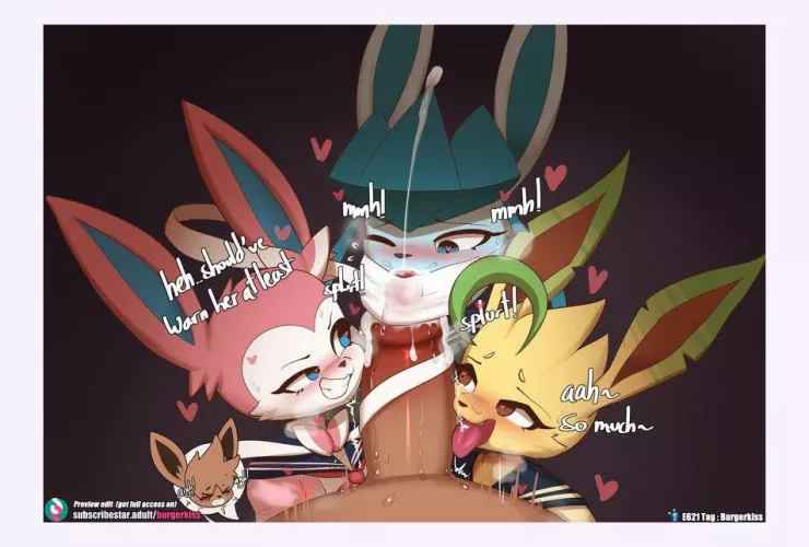 Sylveon, Glaceon, and Leafeon Tag-team BJ [MF] (By Burgerkiss)