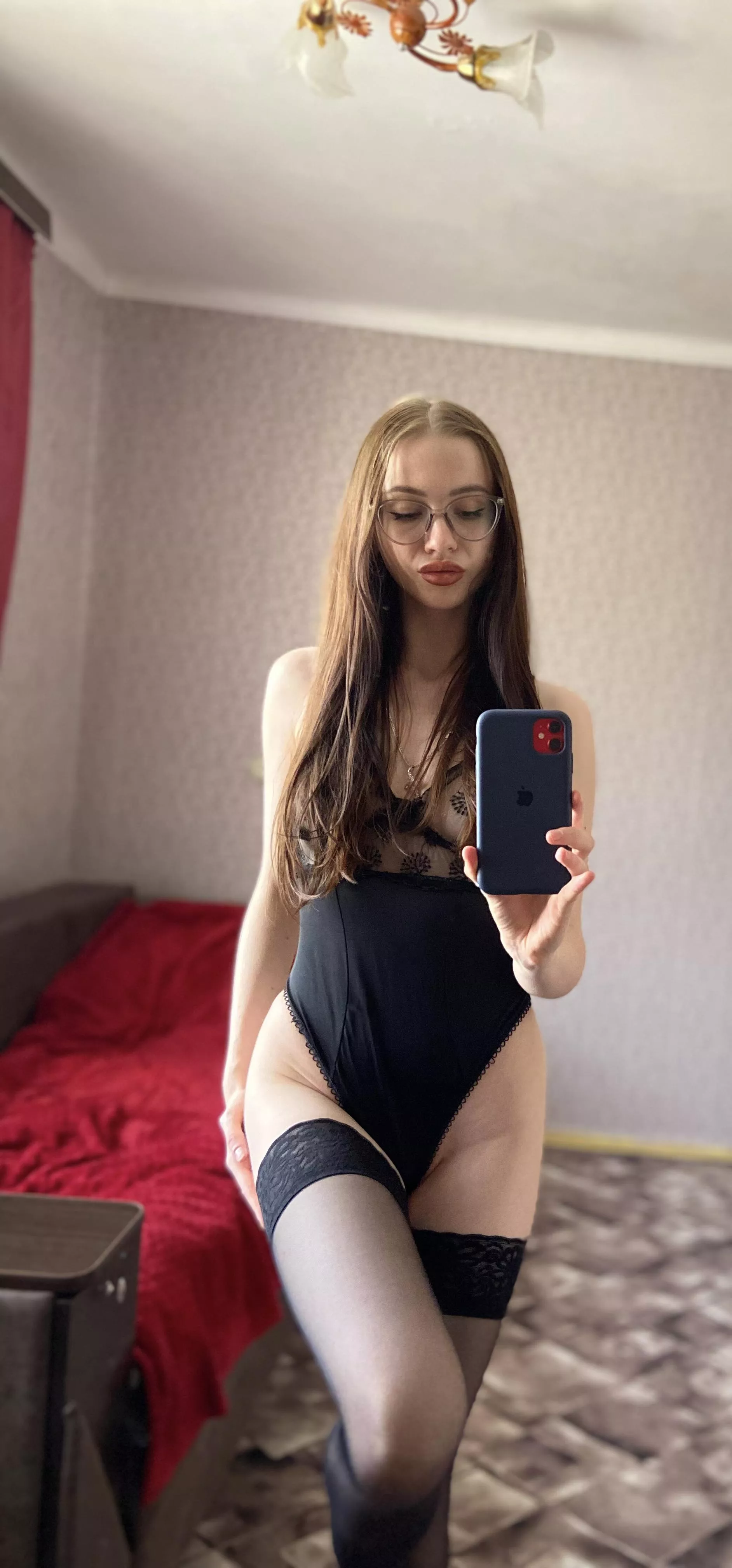 What could be sexier than black stockings on young shapely legs