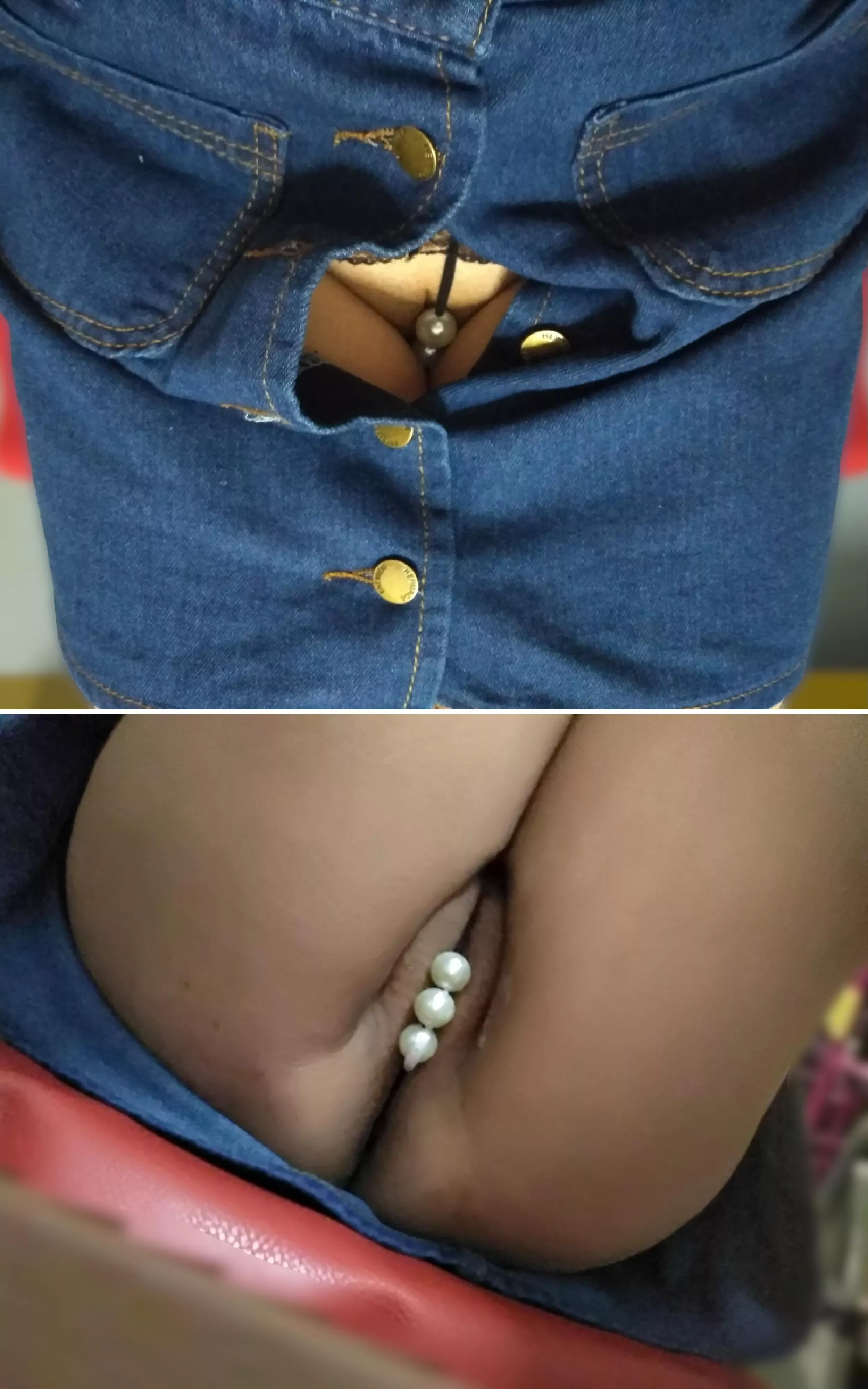 [F] I pressed my pearl panties on my clit, sat at the back of the bus, and creamed my pussy every time the bus moved off :)