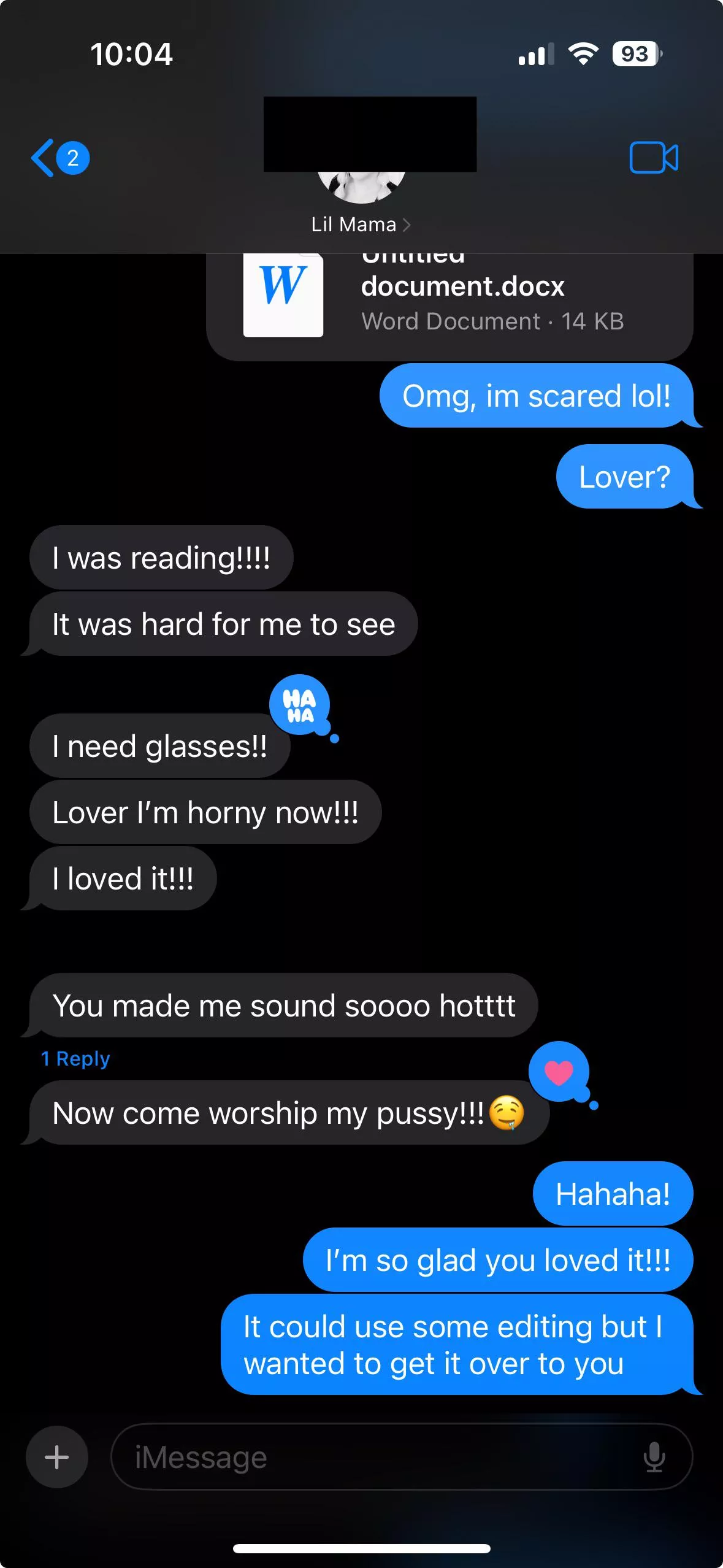 I wrote some gentle femdom literotica for my lover. This was her response, I’ll post the story in the comments :)