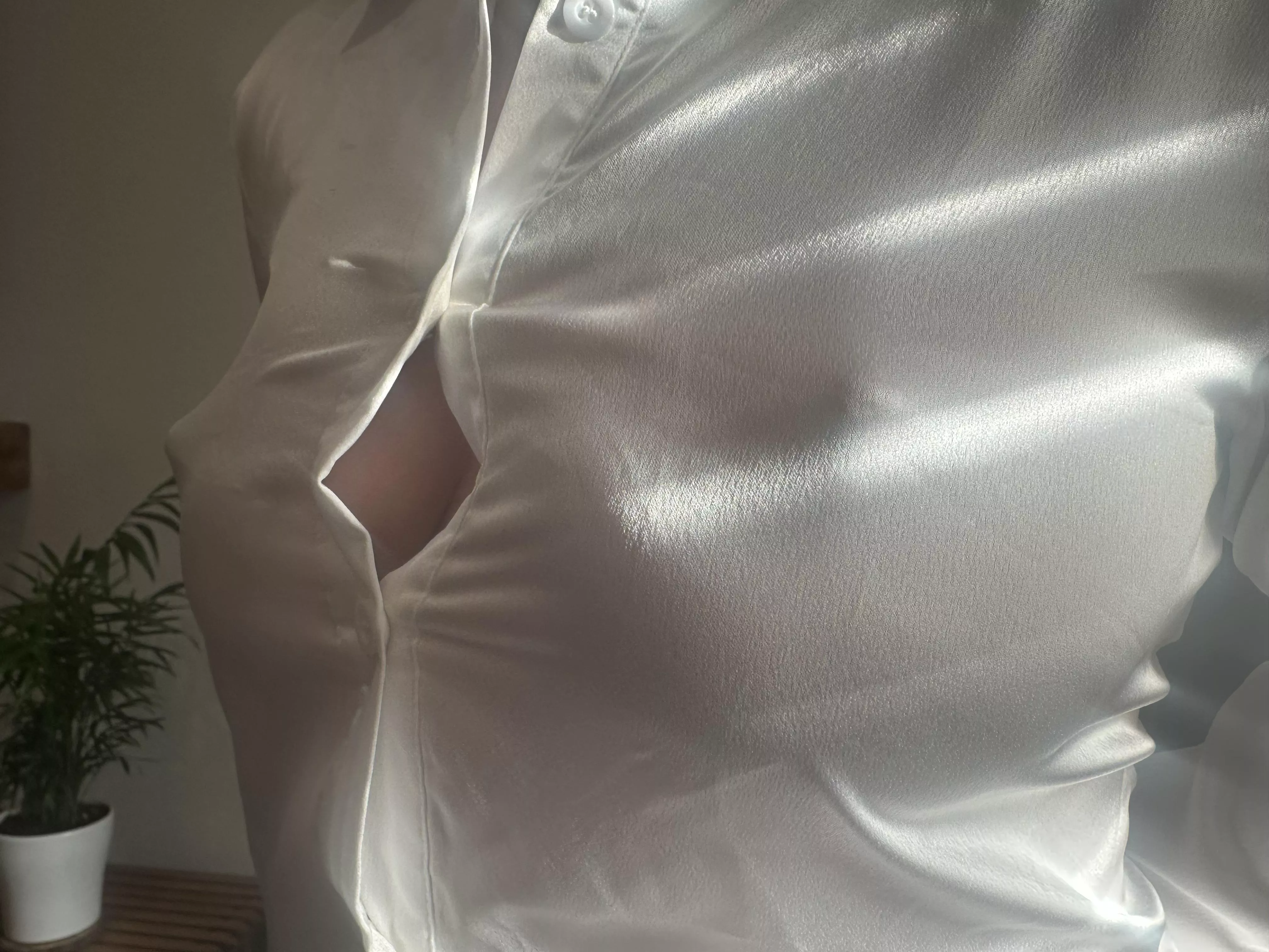 No bra at work today but didn’t realise my blouse was quite so transparent, in the sunshine.