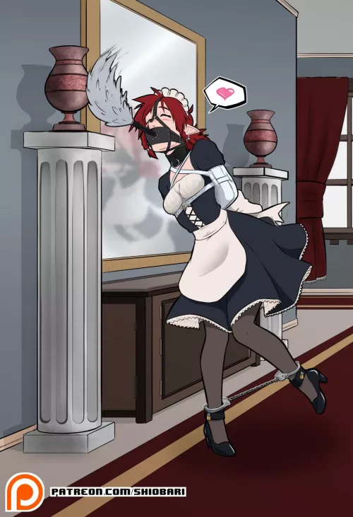 Dusting the whole house before master gets home, but breaking anything adds another month to employment. It's a balance of speed and precision.