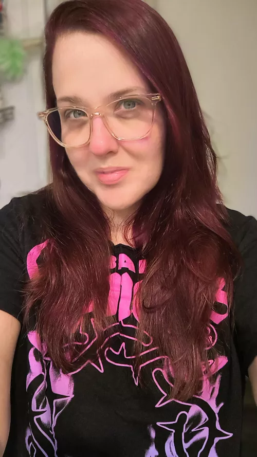 No makeup. Touched up hair color 💜