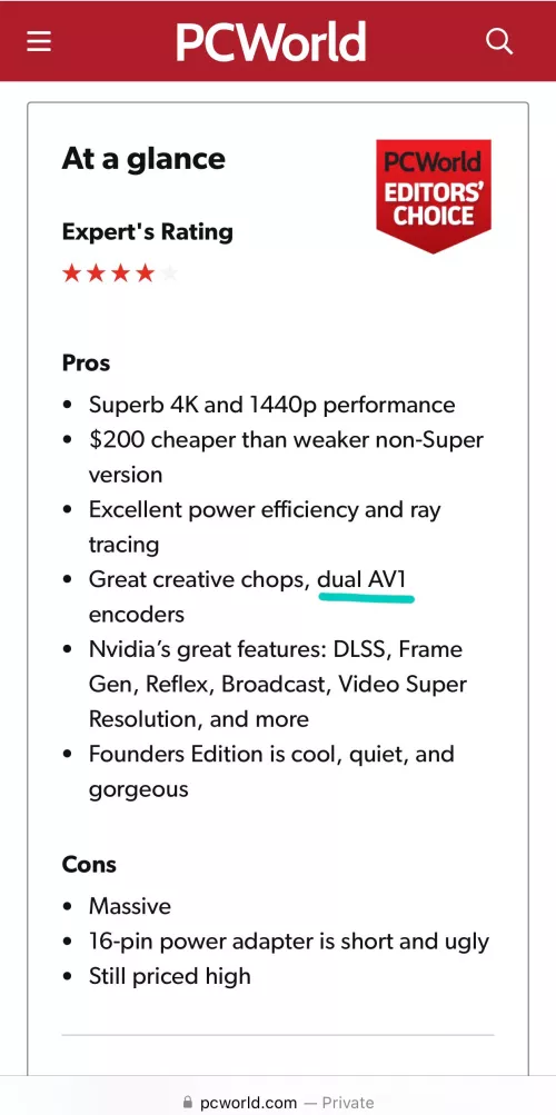 Nvidia 4080 Super now has dual encoders.