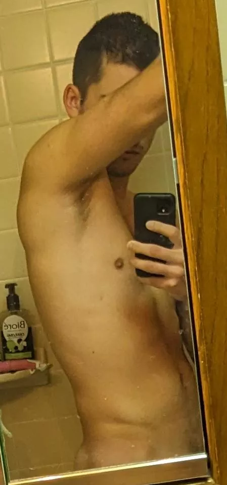 Right before the shower after a hot day